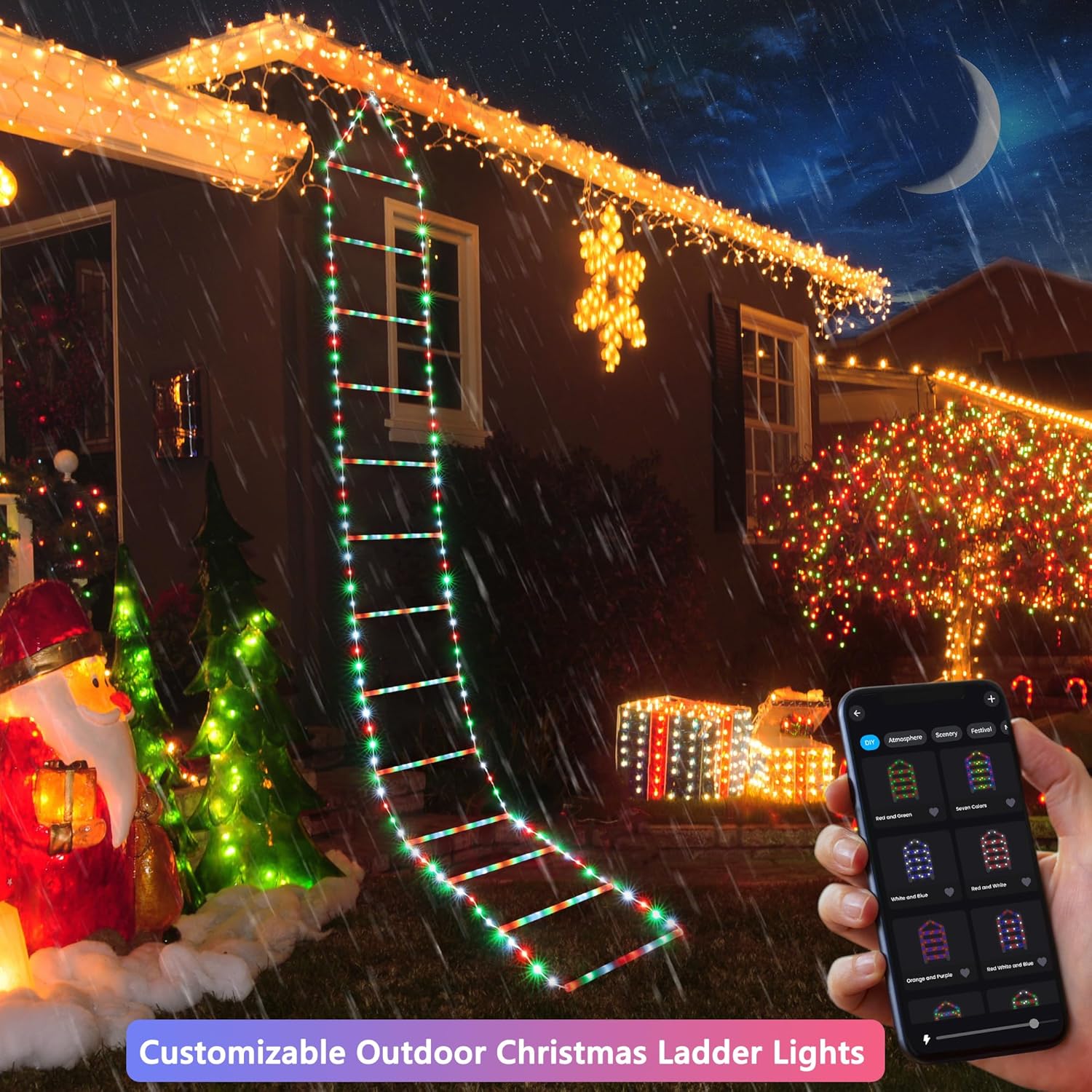 Toodour LED Christmas Lights - 10ft Christmas Decorative Ladder Lights with Santa Claus, Xmas Decorations Light for Indoor Outdoor, Window, Garden, Home, Wall, Xmas Tree Decor - Multicolor