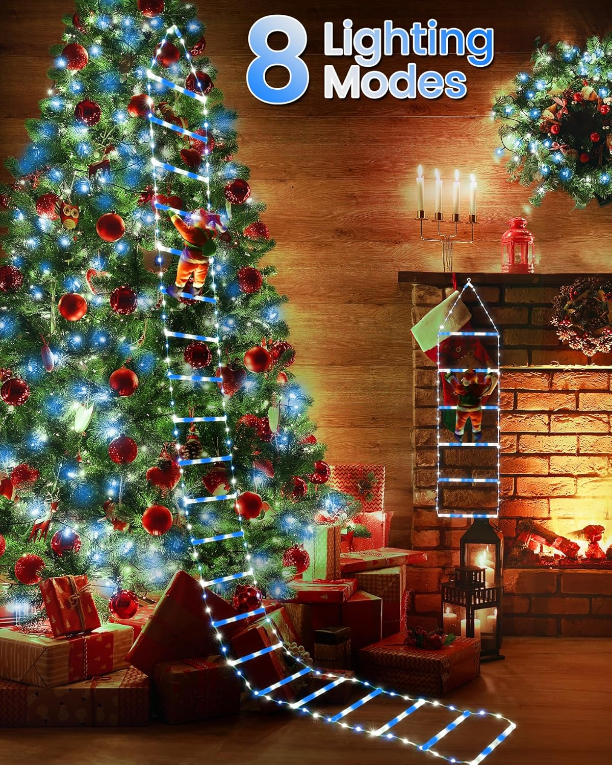 Toodour LED Christmas Lights - 10ft Christmas Decorative Ladder Lights with Santa Claus, Xmas Decorations Light for Indoor Outdoor, Window, Garden, Home, Wall, Xmas Tree Decor - Multicolor