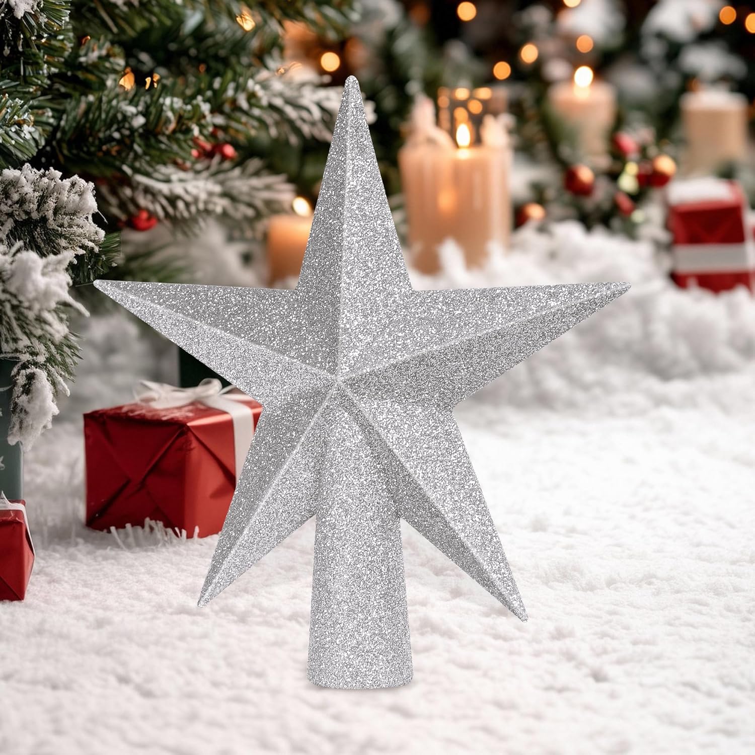 Christmas Tree Star Topper, 8 Gold Xmas Star Tree Decorations, 3D Shatterproof Bethlehem Star Tree Topper Decorations, Waterproof Christmas Tree Topper Decor for Holiday Home Outdoor Ornament