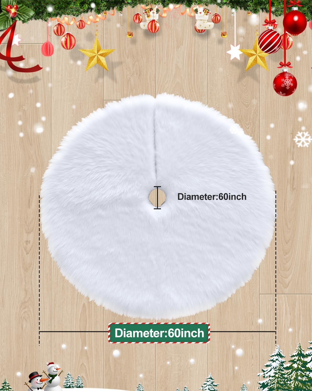 48 Inches Faux Fur Christmas Tree Skirt for Xmas Tree Holiday Party Decorations White Plush Silver Sequin Snowflake (Silver)