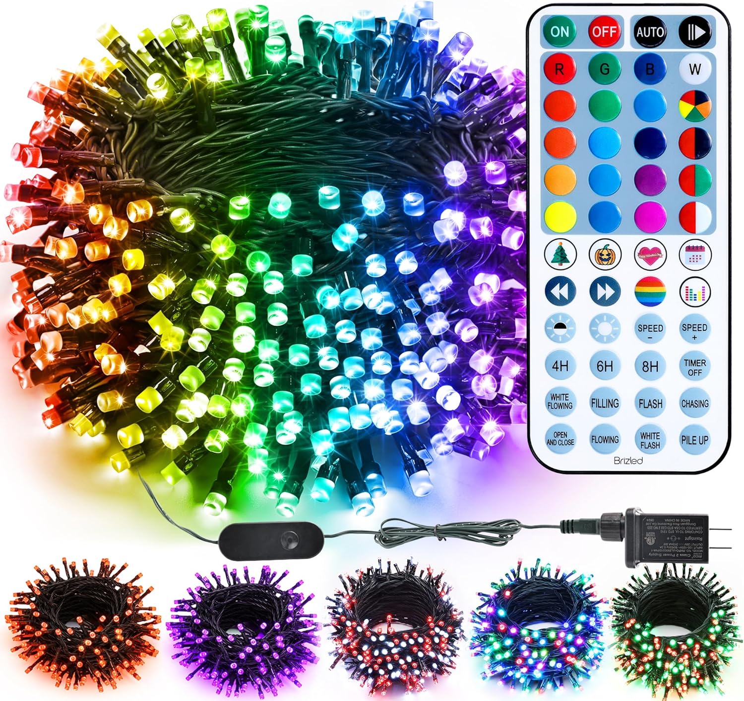 Brizled RGB Christmas Lights, 164ft 500 LED Color Changing String Lights, Dimmable Christmas Tree Light, Indoor Multifunctional Fairy Light with Remote for Outdoor Independence Day Xmas Party Decor