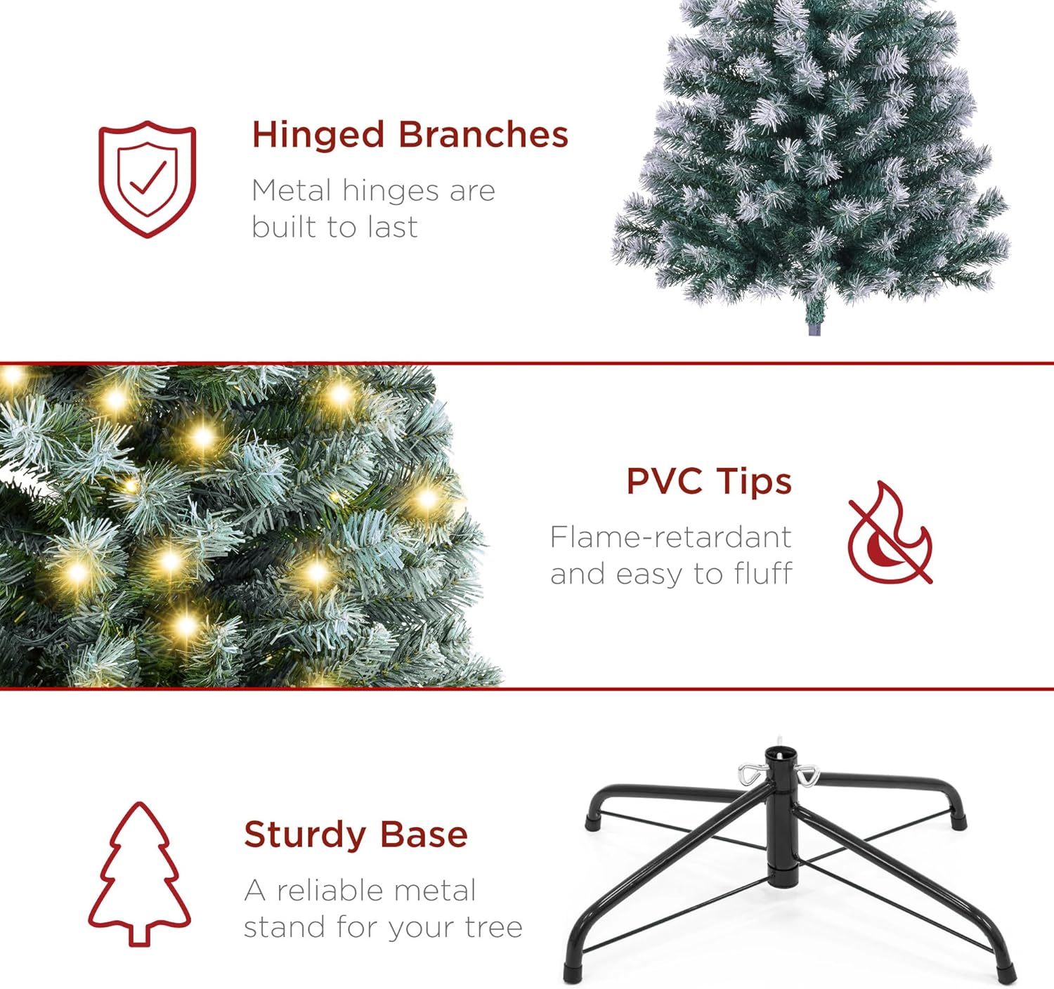 Best Choice Products Artificial Christmas Tree, 6ft Premium Pre-Lit Realistic Spruce Holiday Décor w/Dense Branches, Metal Base - Green Spruce