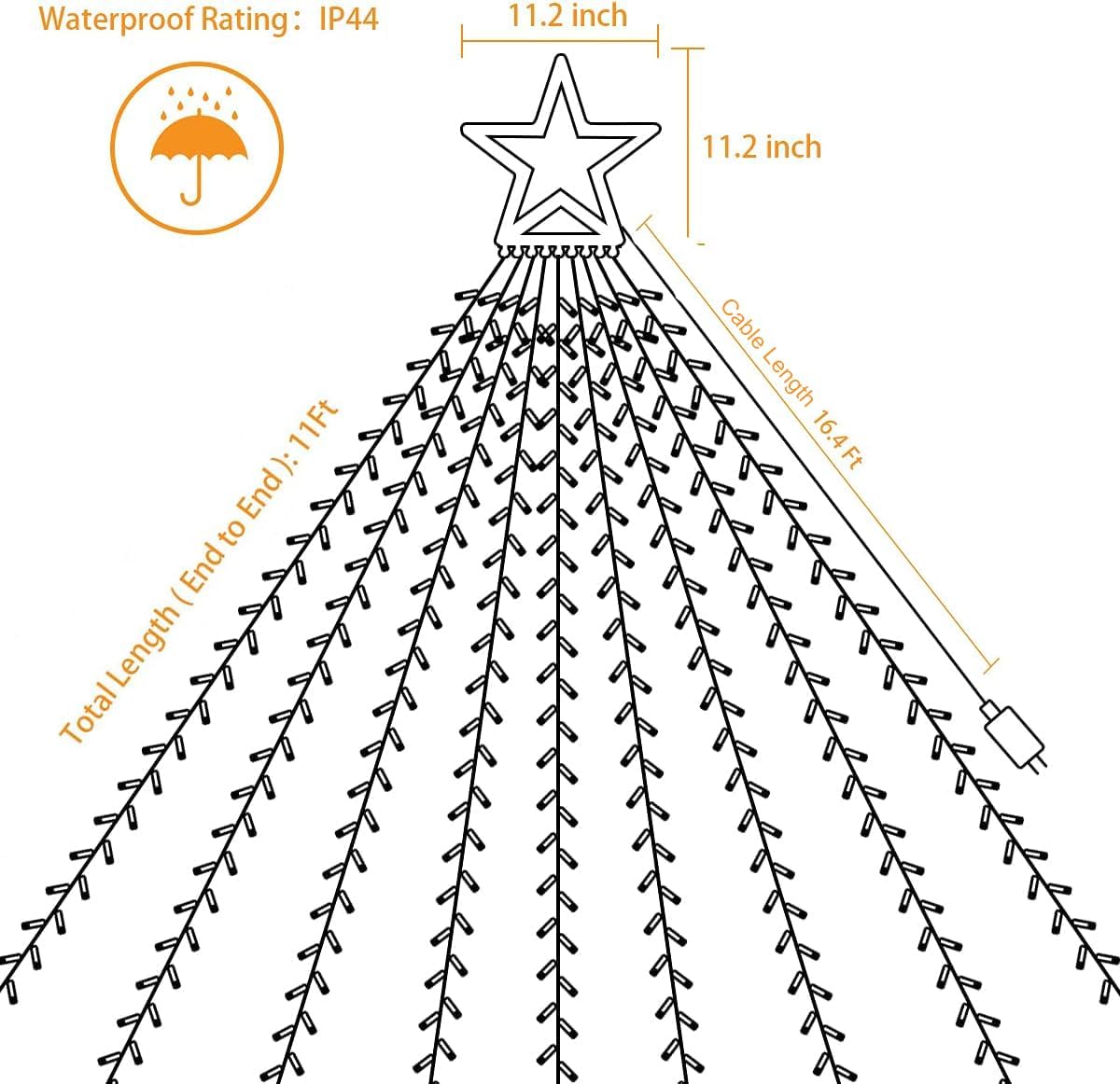 PUHONG Christmas Lights, Decorations Star Lights, 320 LED Christmas Tree Lights Outdoor, 16.4Ft String Lights, 8 Light Modes with 12 Lighted Star for Xmas New Year (Iron-Multicolor)