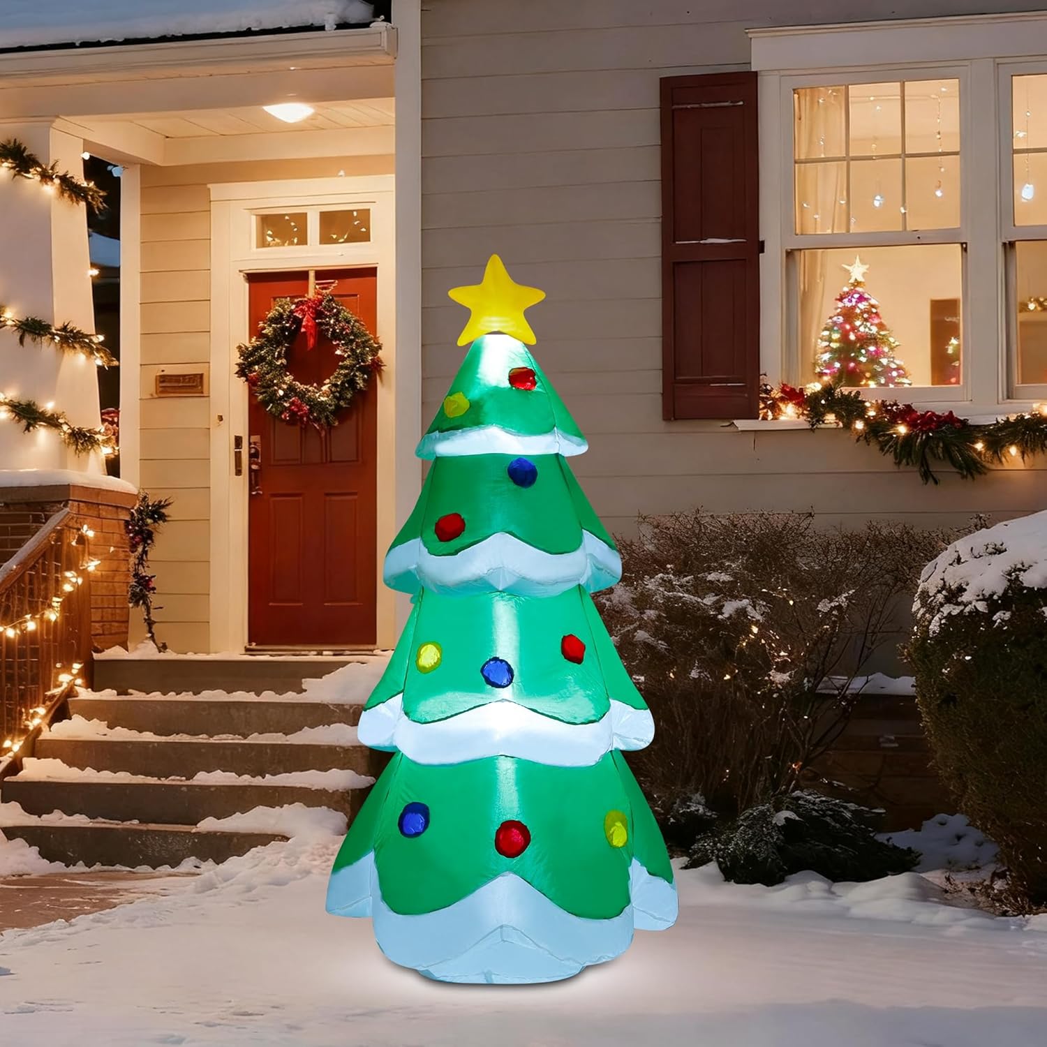 7 FT Inflatable Christmas Tree with Led Lights, Lighted Christmas Tree for Blow Up Yard Decoration, Indoor Outdoor Yard Garden Christmas Decoration
