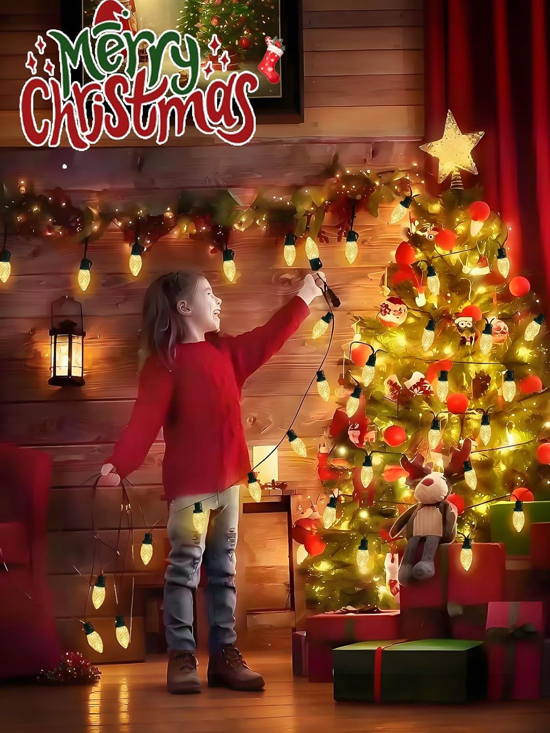 2-Pack Extentable C9 Christmas Lights Outdoor Indoor, 66 FT 100 LED Christmas String Lights Plug in with 8 Modes & Timer, Waterproof Fairy Twinkle Light for Xmas Tree Yard Decorations (Multi-Colored)