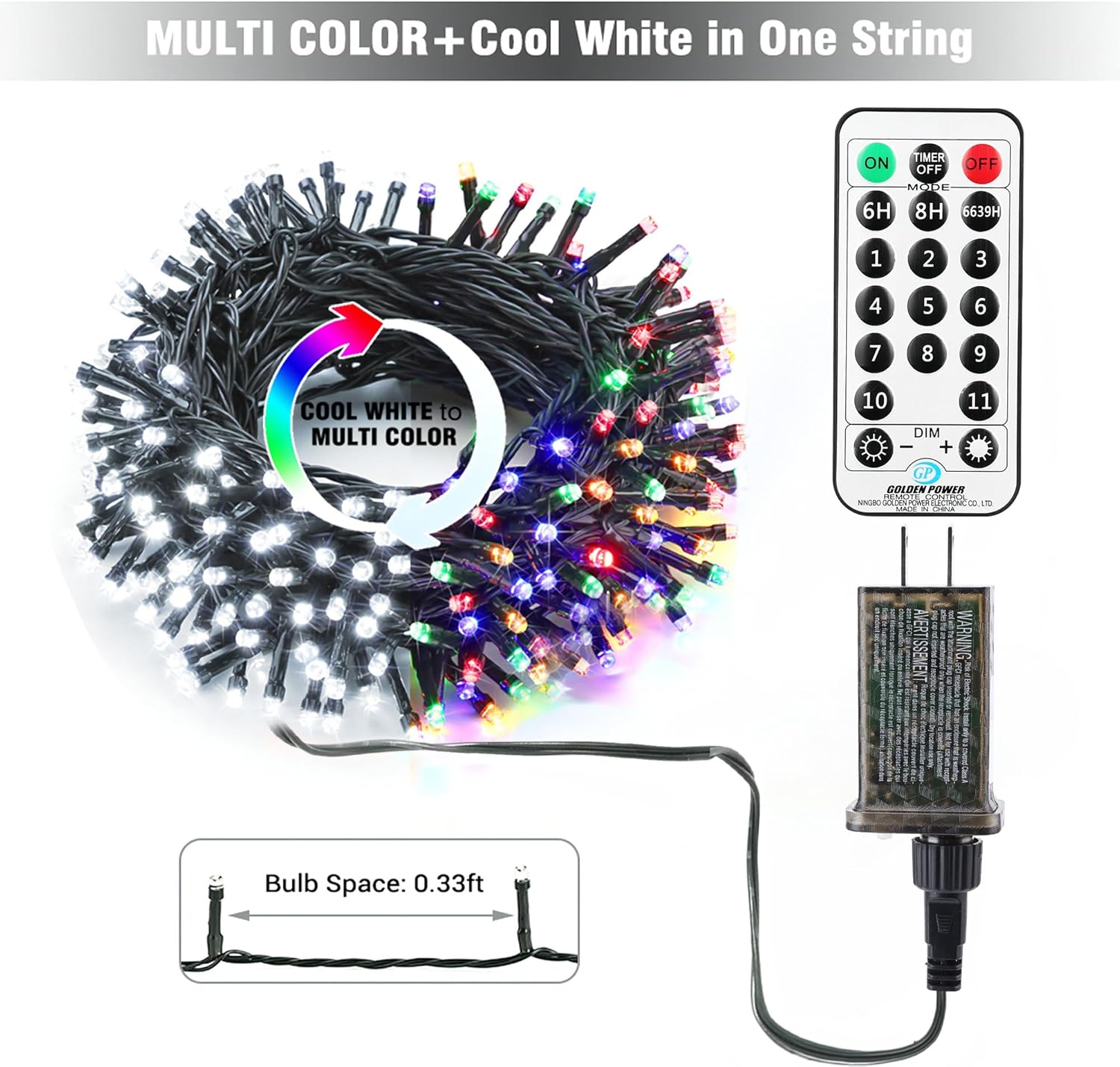 Brizled Color Changing Christmas Lights, 65.67ft 200 LED Cool White & Multicolor Christmas Lights, 11 Modes Remote Dimmable 29V Safe Adapter Outdoor Christmas Tree Lights String for Xmas Party Tree