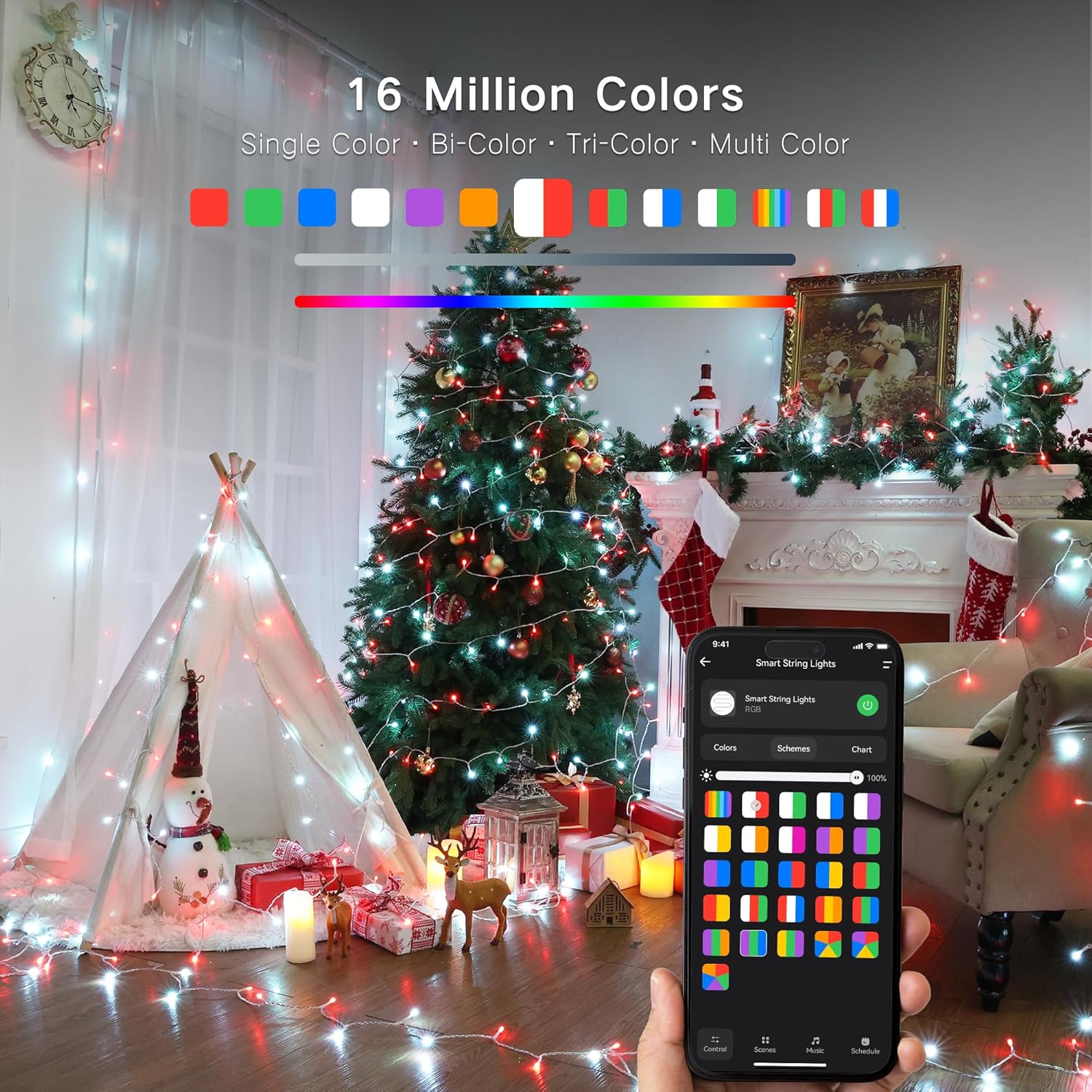 Brizled RGB Christmas Lights, 164ft 500 LED Color Changing String Lights, Dimmable Christmas Tree Light, Indoor Multifunctional Fairy Light with Remote for Outdoor Independence Day Xmas Party Decor