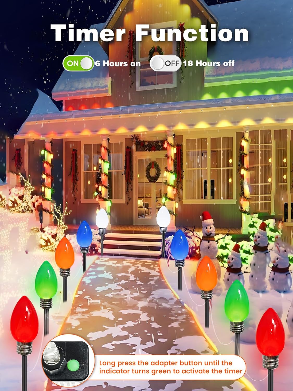 2-Pack Extentable C9 Christmas Lights Outdoor Indoor, 66 FT 100 LED Christmas String Lights Plug in with 8 Modes & Timer, Waterproof Fairy Twinkle Light for Xmas Tree Yard Decorations (Multi-Colored)