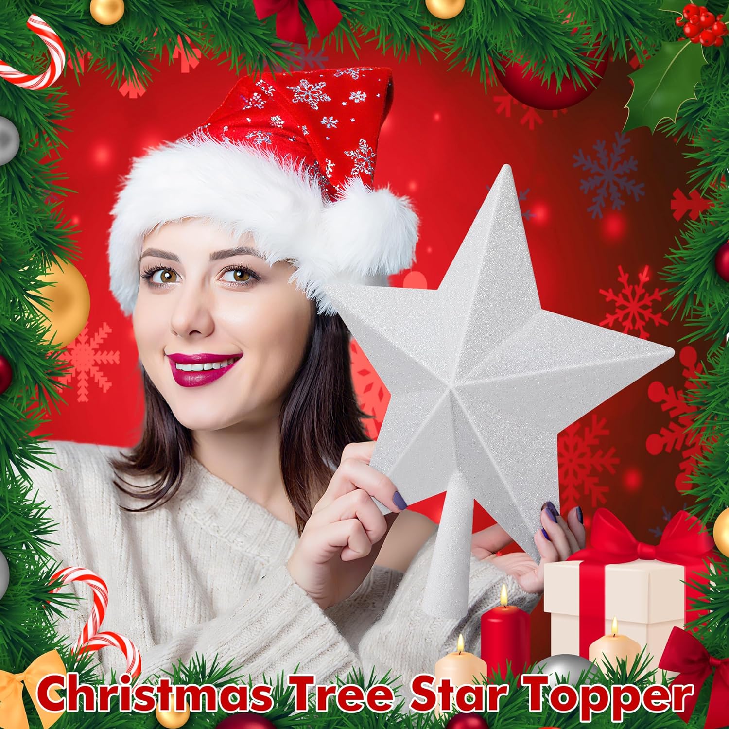 Christmas Tree Star Topper, 8 Gold Xmas Star Tree Decorations, 3D Shatterproof Bethlehem Star Tree Topper Decorations, Waterproof Christmas Tree Topper Decor for Holiday Home Outdoor Ornament