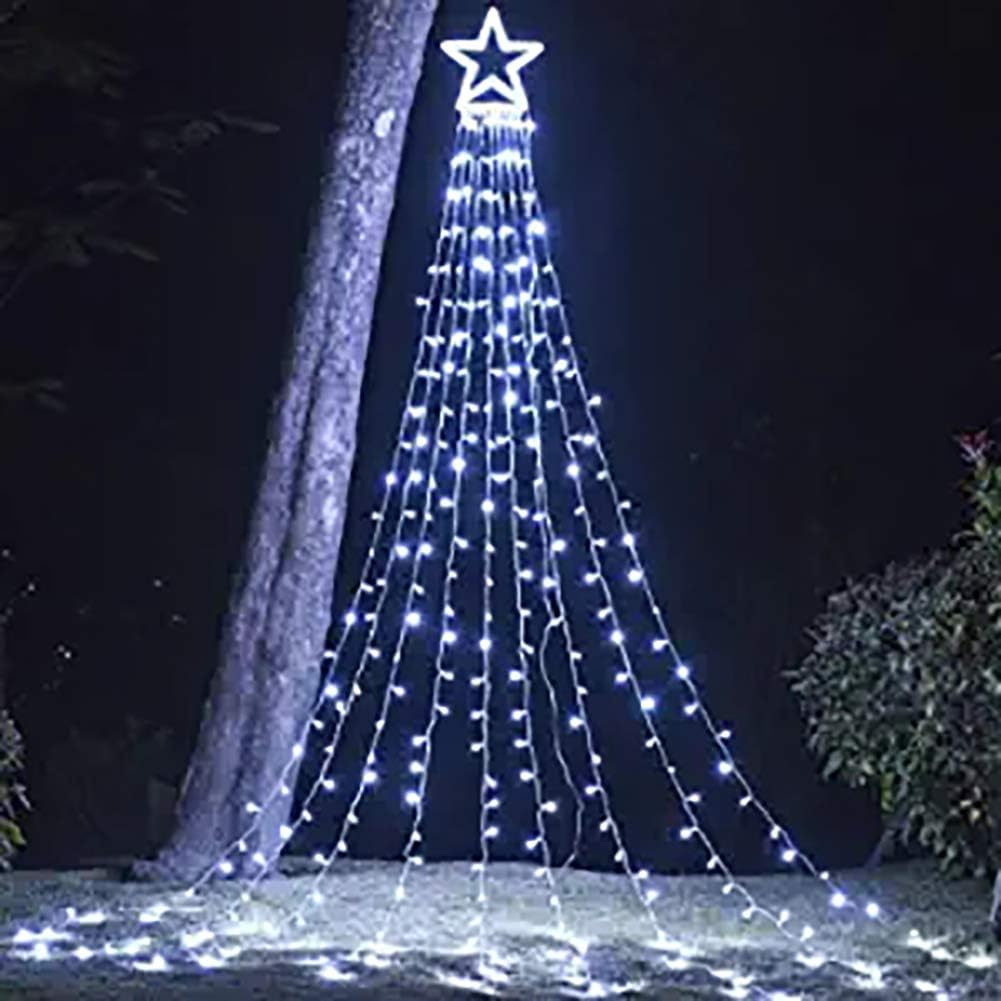 PUHONG Christmas Lights, Decorations Star Lights, 320 LED Christmas Tree Lights Outdoor, 16.4Ft String Lights, 8 Light Modes with 12 Lighted Star for Xmas New Year (Iron-Multicolor)
