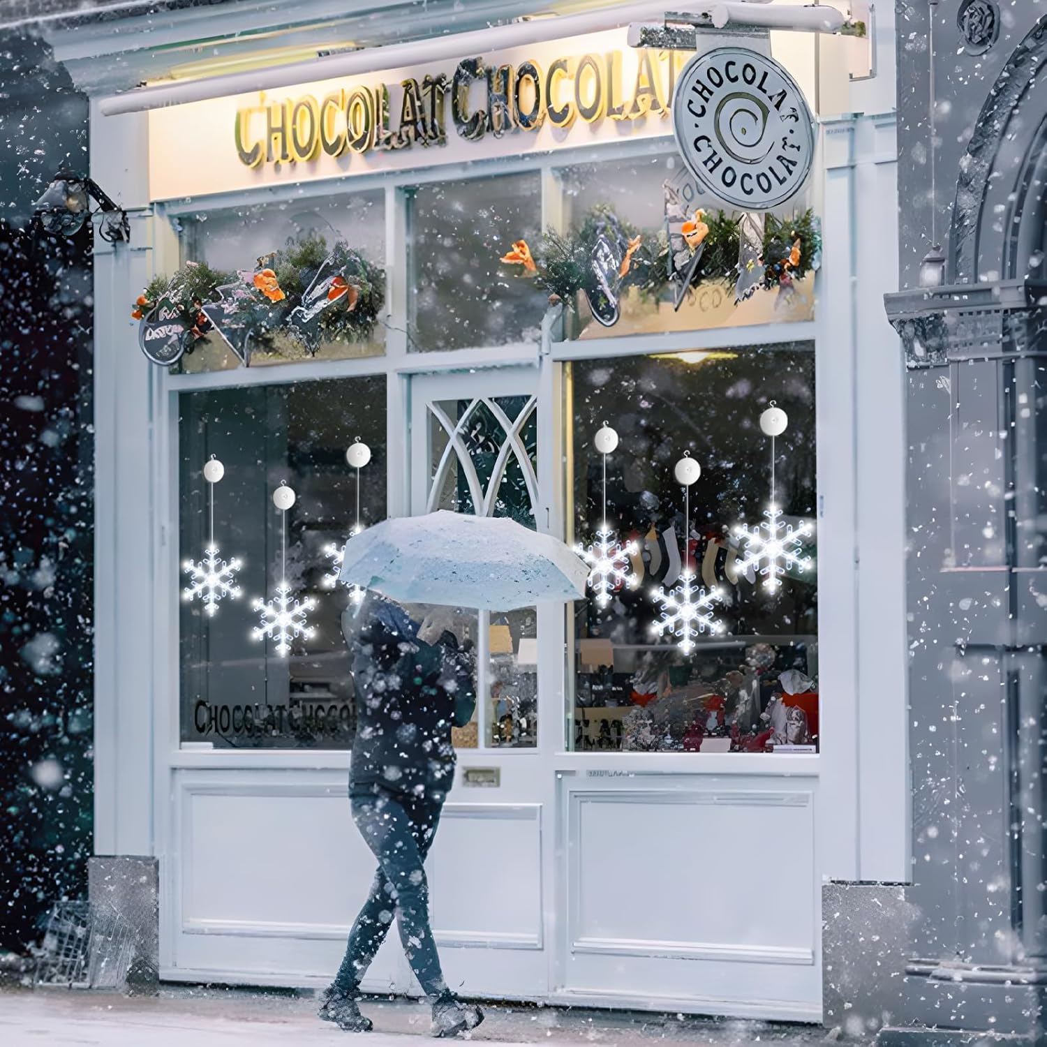 LYUBASA 3Pack Christmas Window Lights Decorations with Timer, Battery Powered Christmas Hanging White Lighted Snowflake Shaped LED Sucker for Xmas Lamp Tree Fireplace Indoor Decor