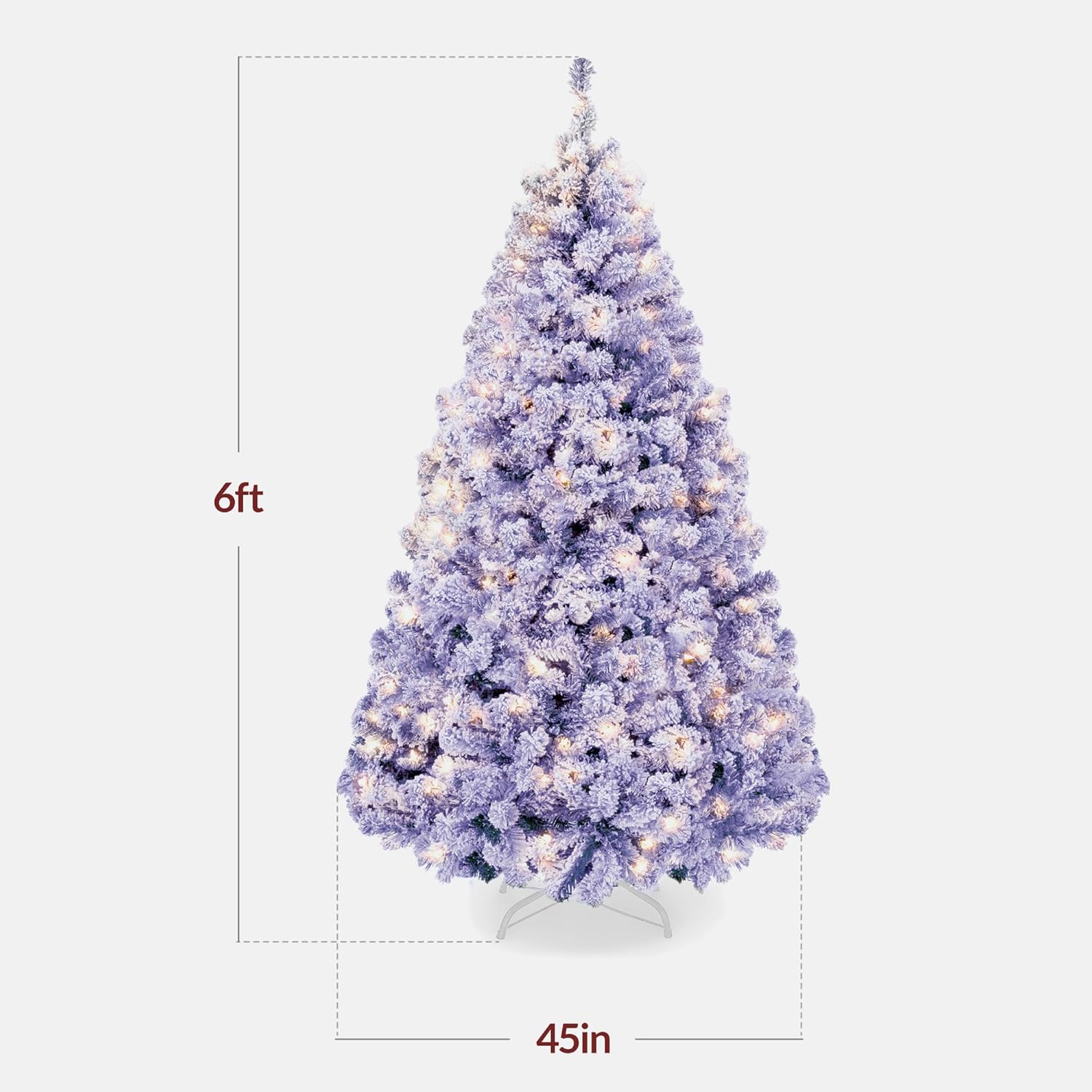 Best Choice Products Pre-Lit Artificial Christmas Tree, 6ft Snow Flocked Design Pine Tree, Full Appearance Snowy w/Easy Assembly, Metal Stand