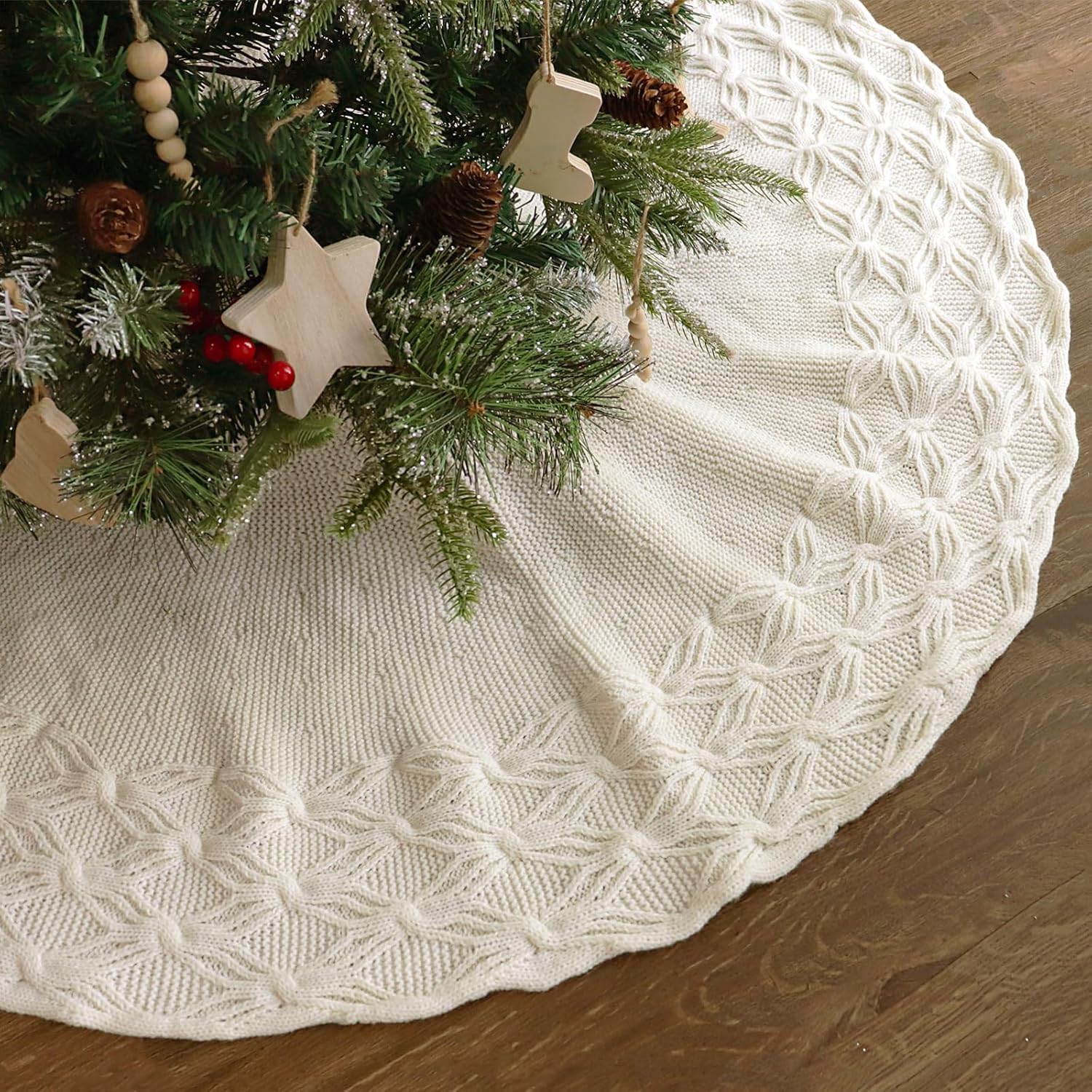 48 Inch Christmas Tree Skirt: Cable Knit Tree Skirt for 7.5FT Tree, Wine Red Tree Skirt, Vintage Tree Skirts, Rustic Farmhouse Christmas Decorations