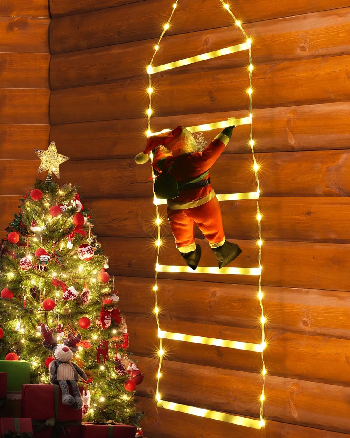Toodour LED Christmas Lights - 10ft Christmas Decorative Ladder Lights with Santa Claus, Xmas Decorations Light for Indoor Outdoor, Window, Garden, Home, Wall, Xmas Tree Decor - Multicolor