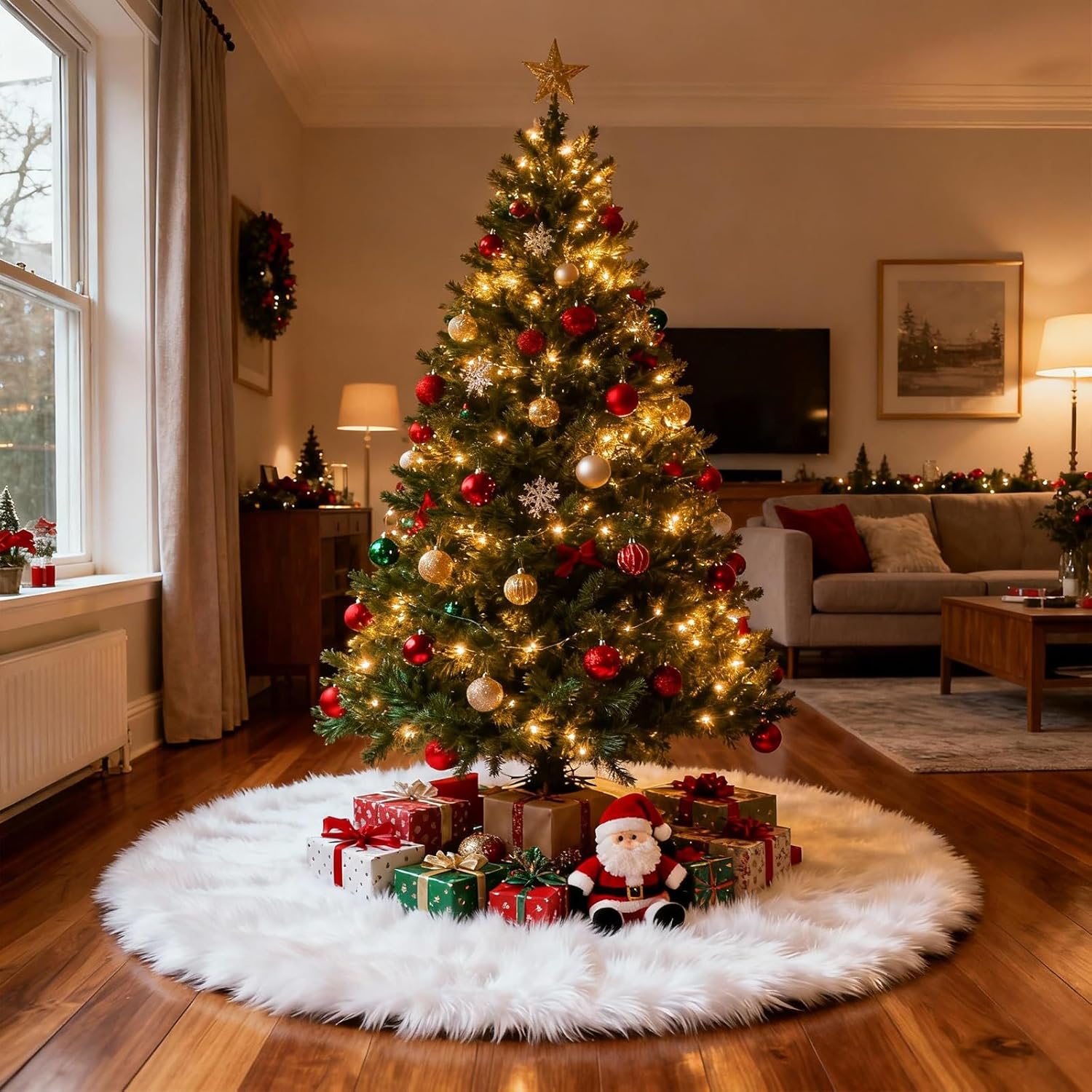 Christmas Tree Skirt 36 inch Wool Fur White Tree Skirt Small Snowy White Plush Velvet Tree Skirt Party Christmas Tree Decoration