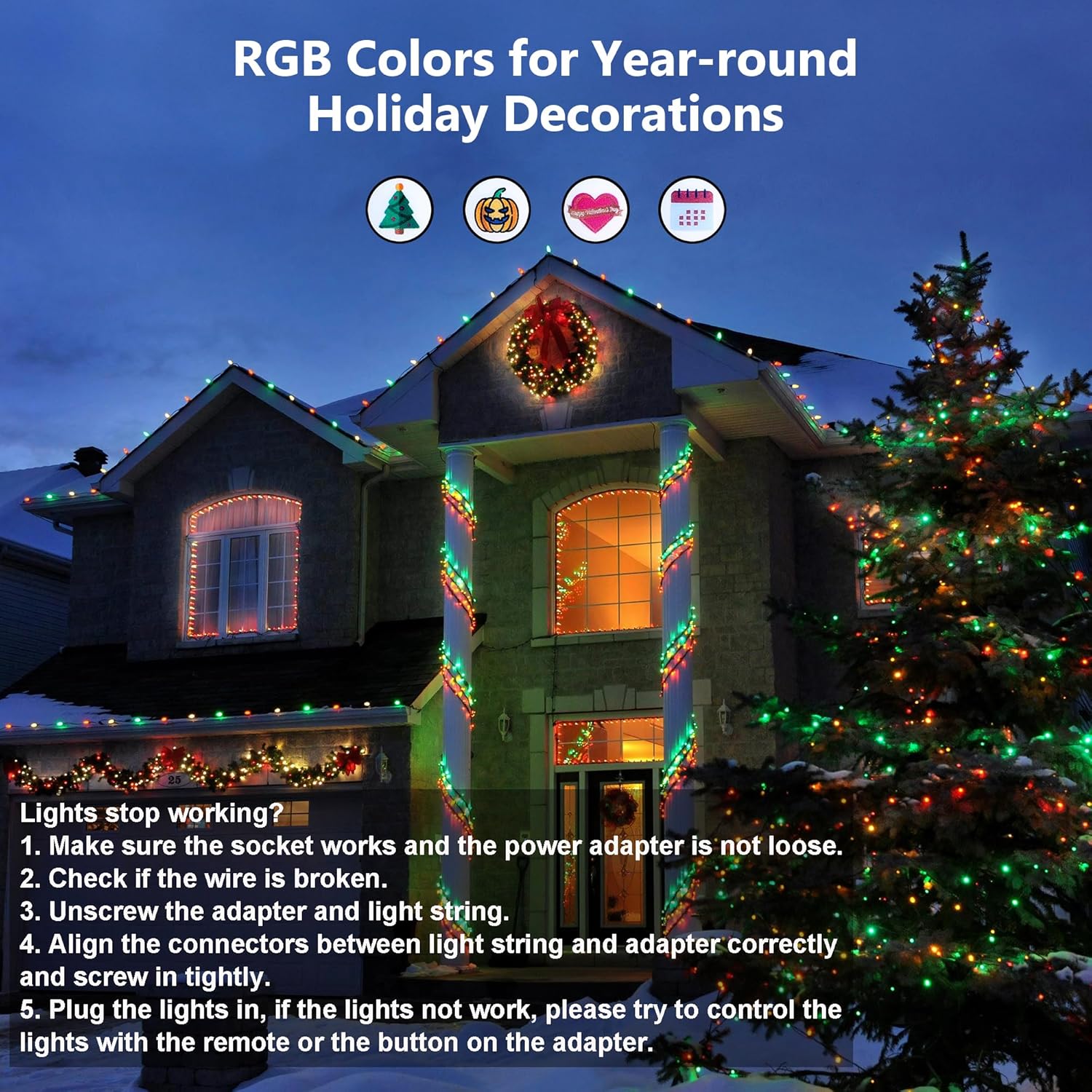 Brizled RGB Christmas Lights, 164ft 500 LED Color Changing String Lights, Dimmable Christmas Tree Light, Indoor Multifunctional Fairy Light with Remote for Outdoor Independence Day Xmas Party Decor