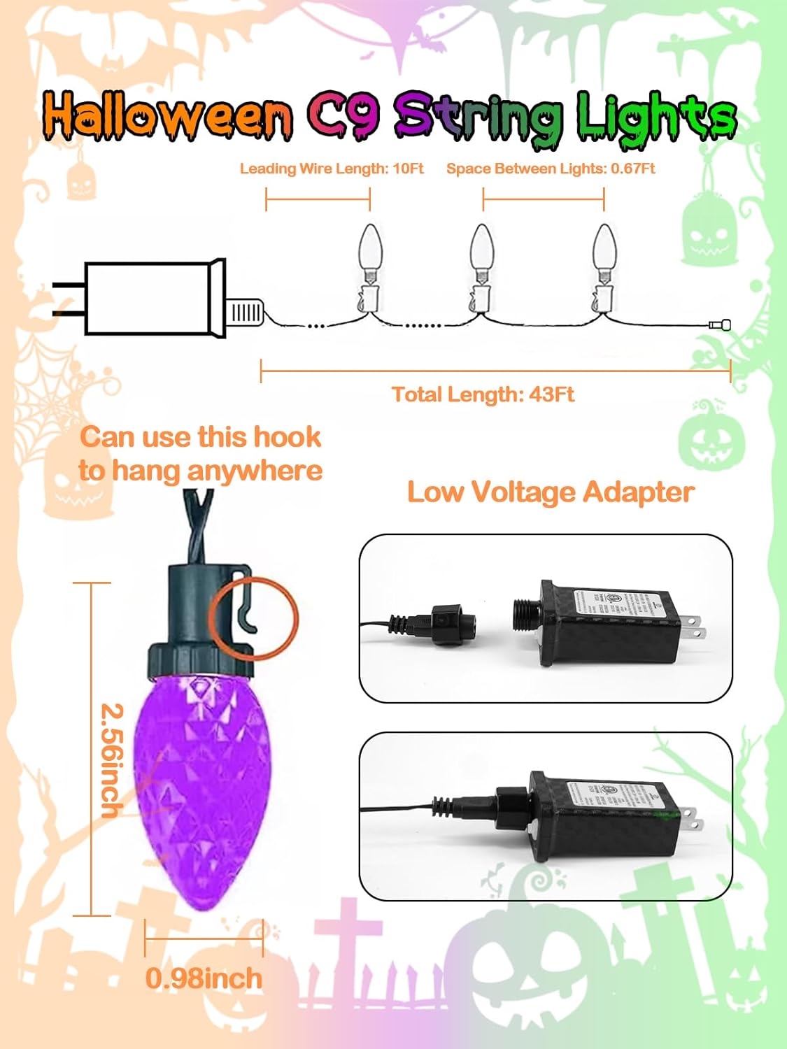 2-Pack Extentable C9 Christmas Lights Outdoor Indoor, 66 FT 100 LED Christmas String Lights Plug in with 8 Modes & Timer, Waterproof Fairy Twinkle Light for Xmas Tree Yard Decorations (Multi-Colored)