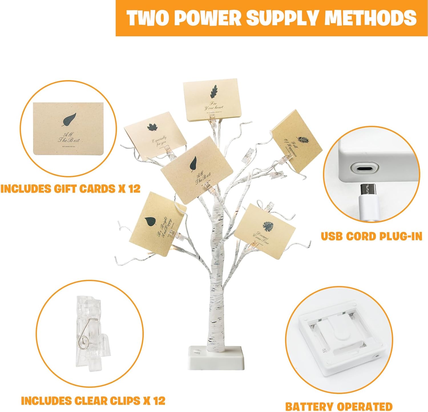 EAMBRITE Home Decorations Light Up White Birch Tree Indoor Christmas Decor, 4 Pack Battery Operated/USB Lighted Tabletop Money Tree Lamp Led Lights Xmas Wedding Centerpiece Table Room (2 Ft)