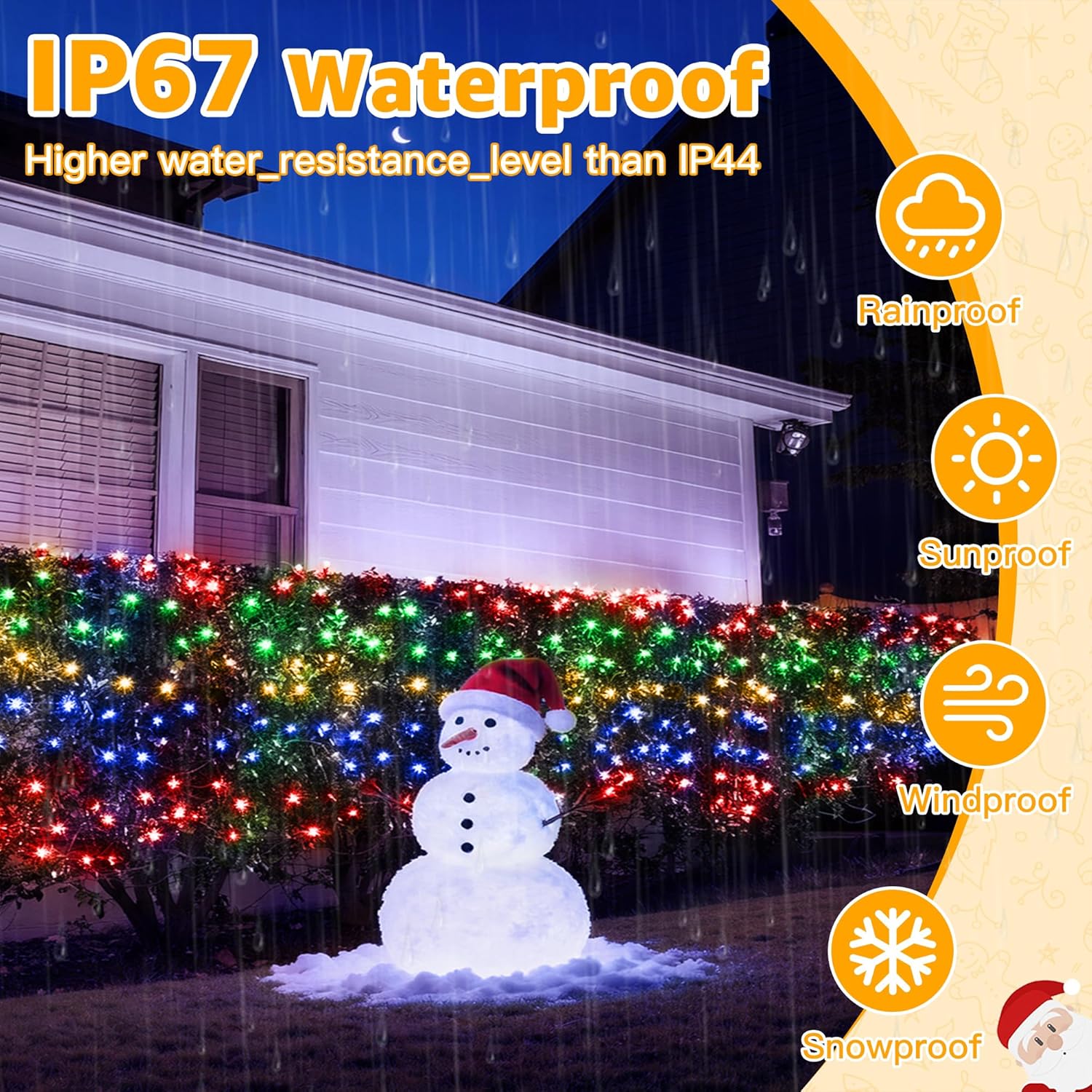 Ollny Net Lights Outdoor Mesh Light 10x7ft, 210LED Clear Wire Connectable Christmas Net Lights with 8 Modes, IP67 Waterproof Bush Light for Tree Wall Ceiling Outside Decorations, Warm White