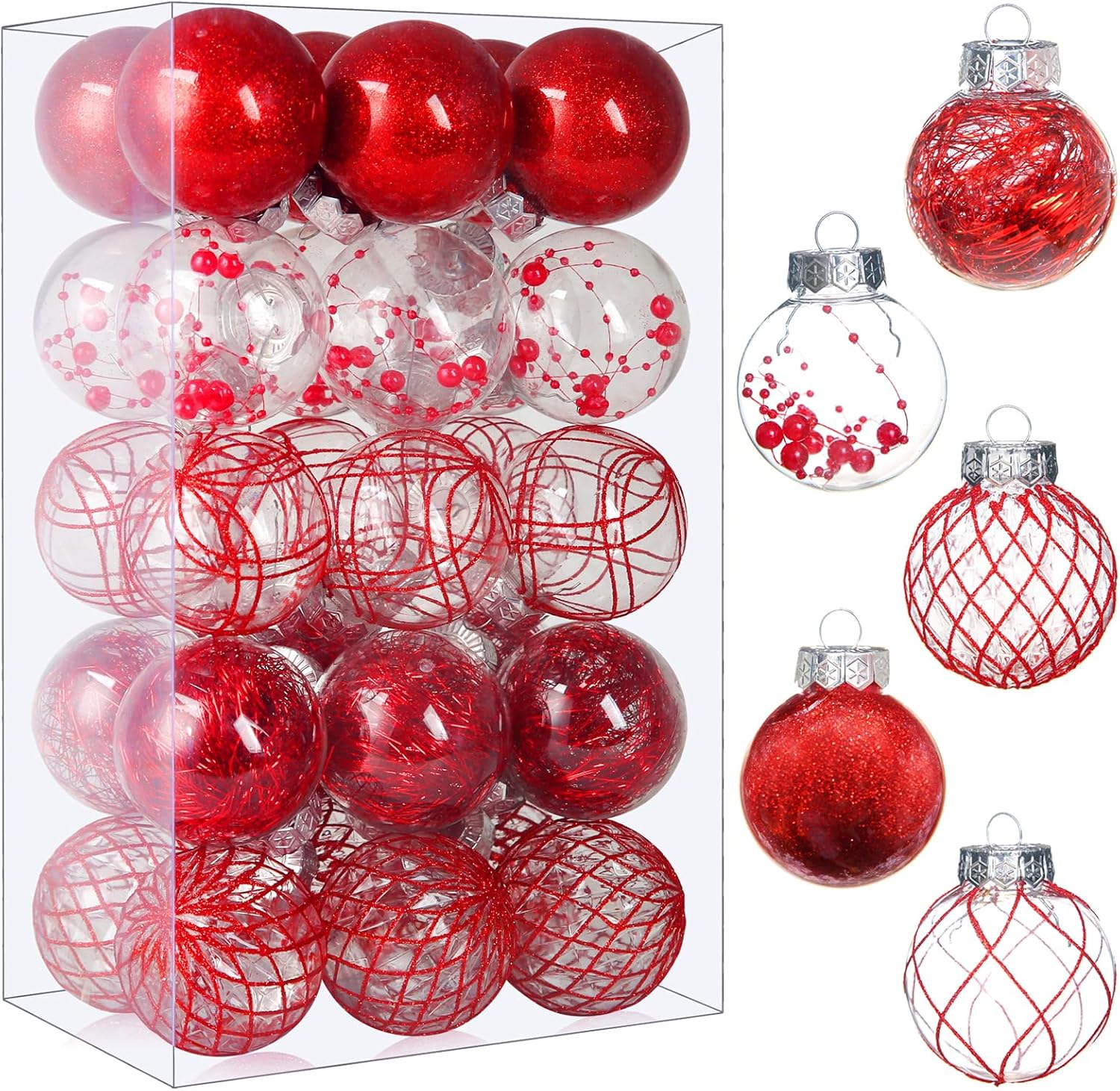Clear Plastic Christmas Ball Ornaments, 30ct 2.36 Inch Champagne Balls for Tree Decoration - Shatterproof for Holiday Wedding Party Gifts