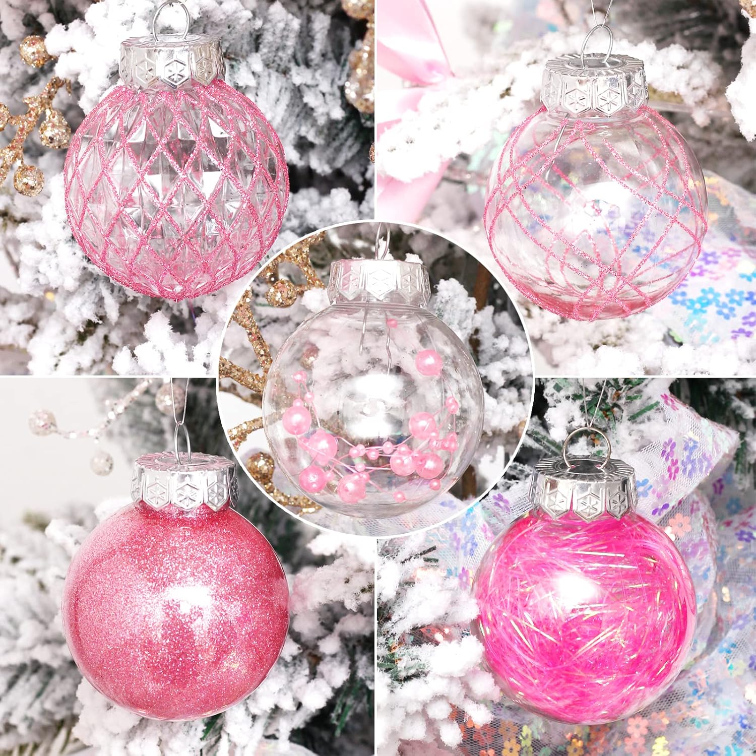 Clear Plastic Christmas Ball Ornaments, 30ct 2.36 Inch Champagne Balls for Tree Decoration - Shatterproof for Holiday Wedding Party Gifts