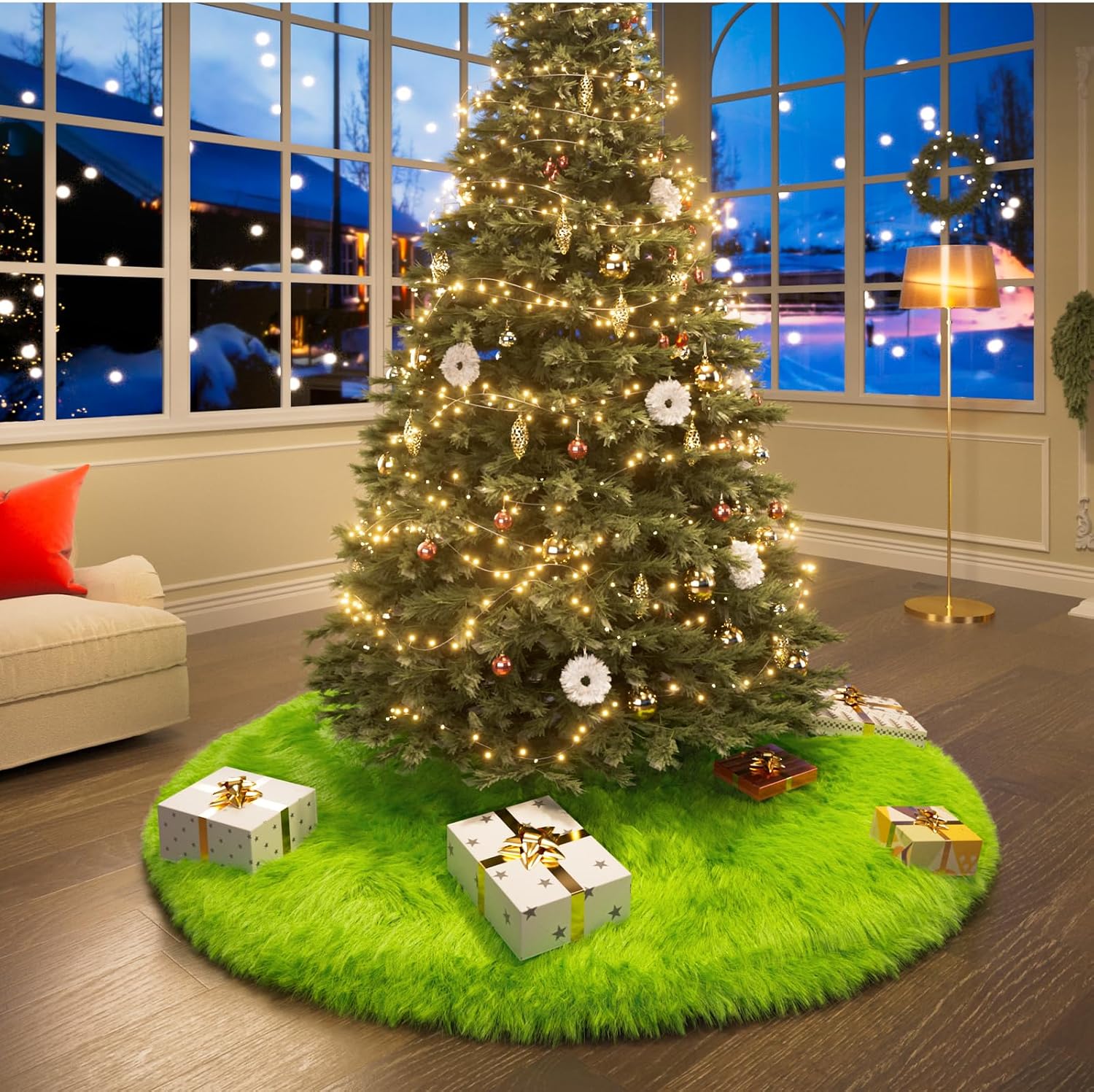 Christmas Tree Skirt 36 inch Wool Fur White Tree Skirt Small Snowy White Plush Velvet Tree Skirt Party Christmas Tree Decoration