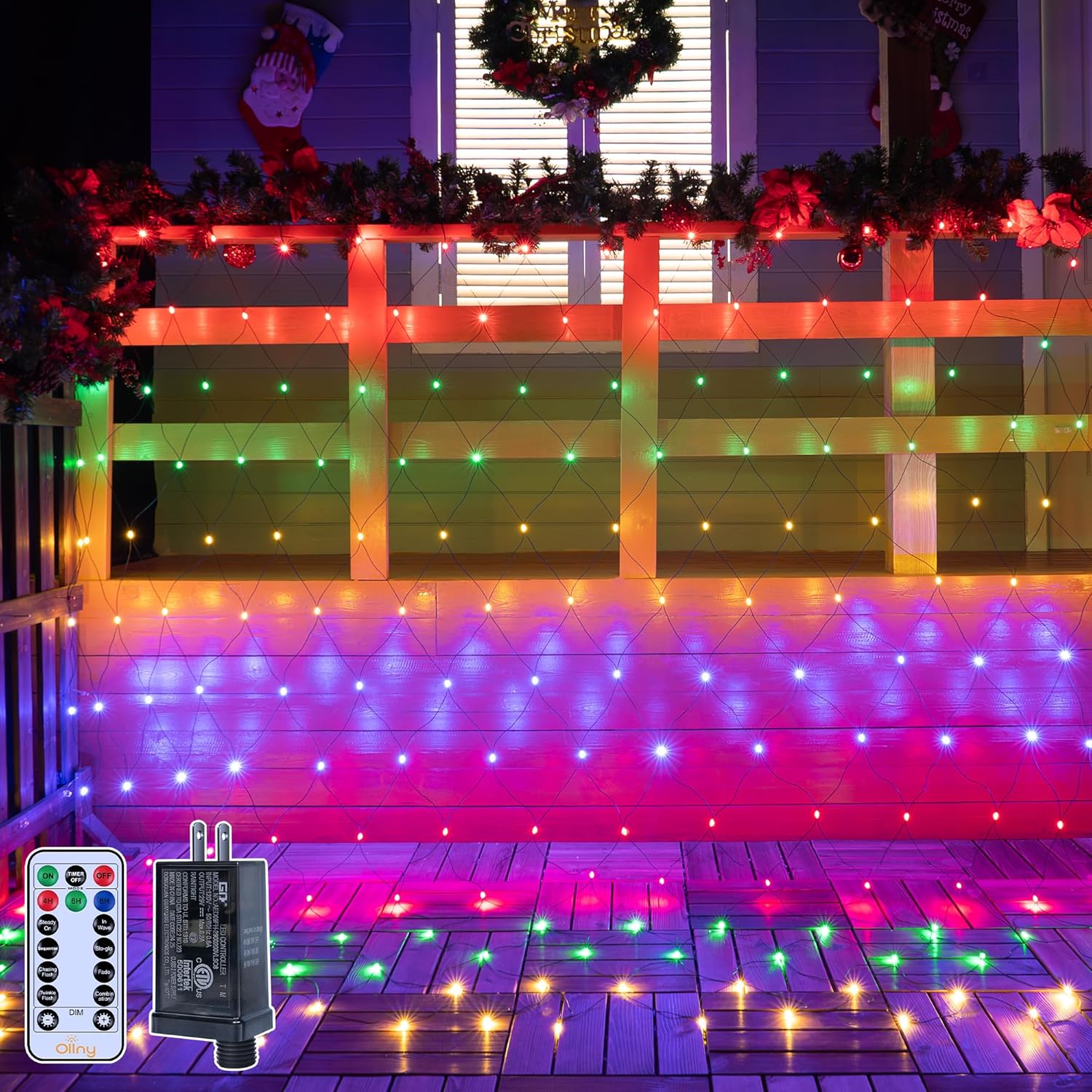 Ollny Net Lights Outdoor Mesh Light 10x7ft, 210LED Clear Wire Connectable Christmas Net Lights with 8 Modes, IP67 Waterproof Bush Light for Tree Wall Ceiling Outside Decorations, Warm White