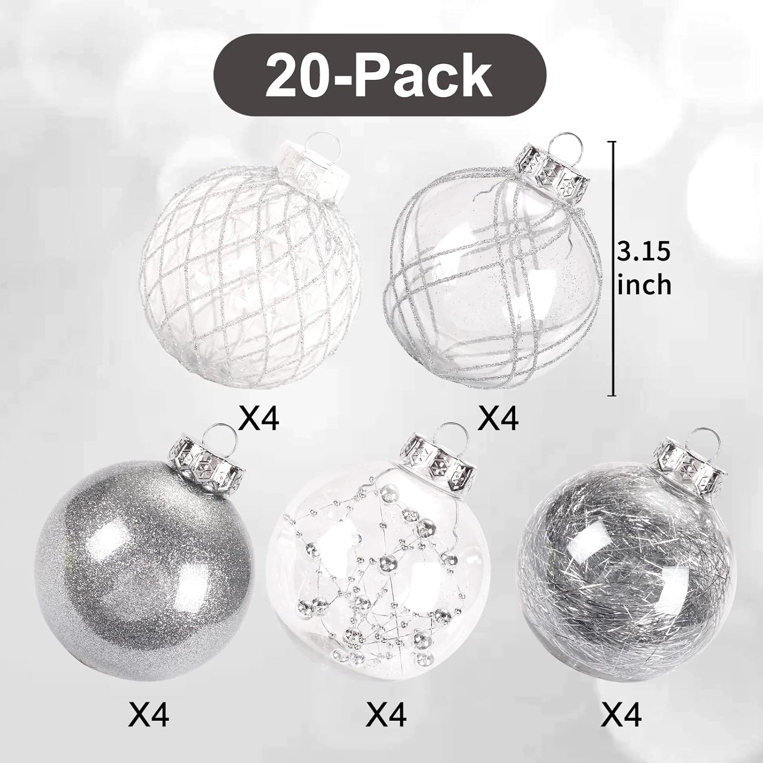 Clear Plastic Christmas Ball Ornaments, 30ct 2.36 Inch Champagne Balls for Tree Decoration - Shatterproof for Holiday Wedding Party Gifts