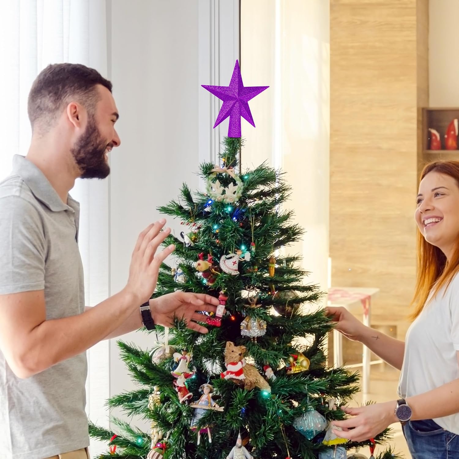 Christmas Tree Star Topper, 8 Gold Xmas Star Tree Decorations, 3D Shatterproof Bethlehem Star Tree Topper Decorations, Waterproof Christmas Tree Topper Decor for Holiday Home Outdoor Ornament