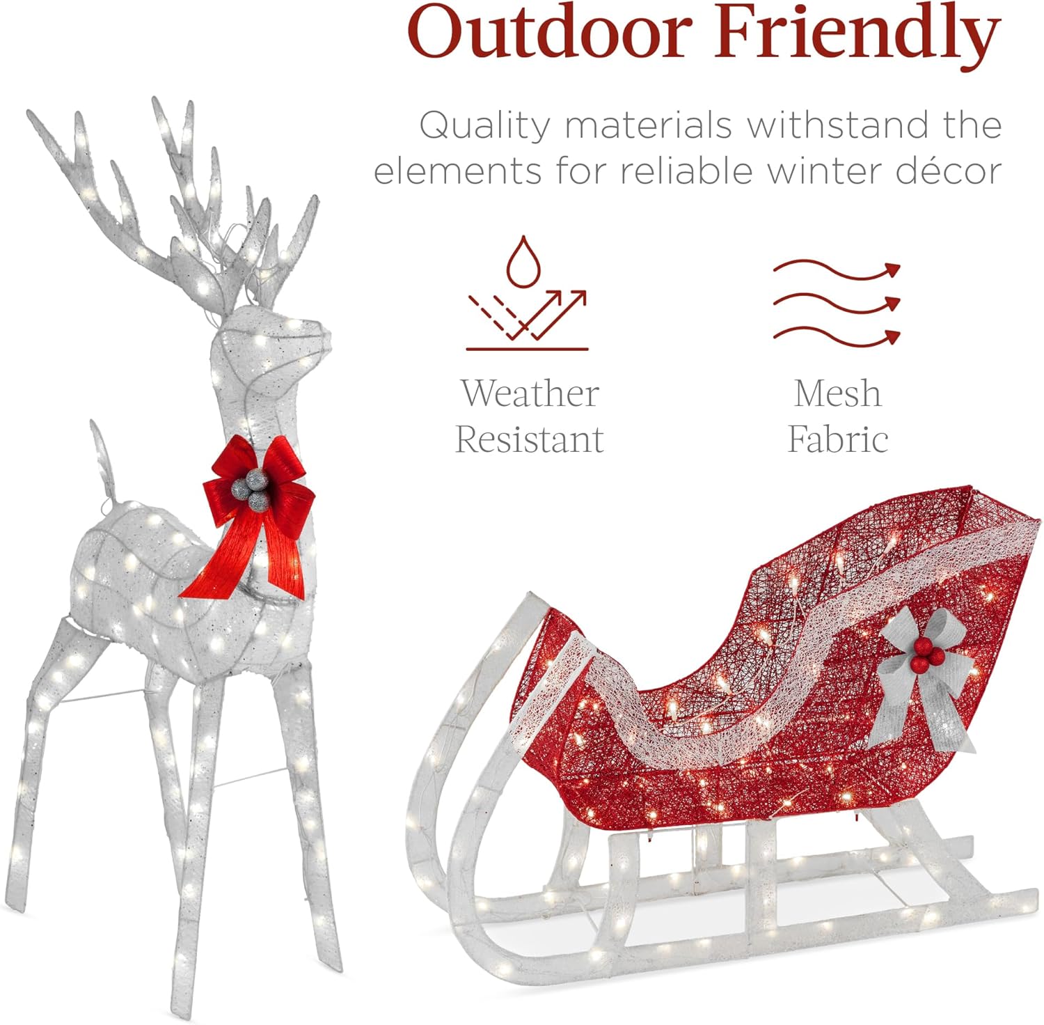 Best Choice Products Lighted Christmas 4ft Reindeer & Sleigh Holiday Outdoor Yard Decoration Set w/ 205 LED Lights, Stakes, Zip Ties - Gold