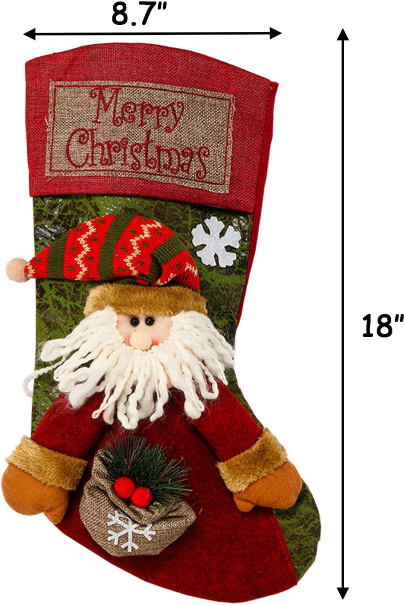 Sunnyglade 3PCS 18 Christmas Stocking Classic Large Stockings Santa, Snowman, Reindeer Xmas Character for Family Holiday Christmas Party Decorations
