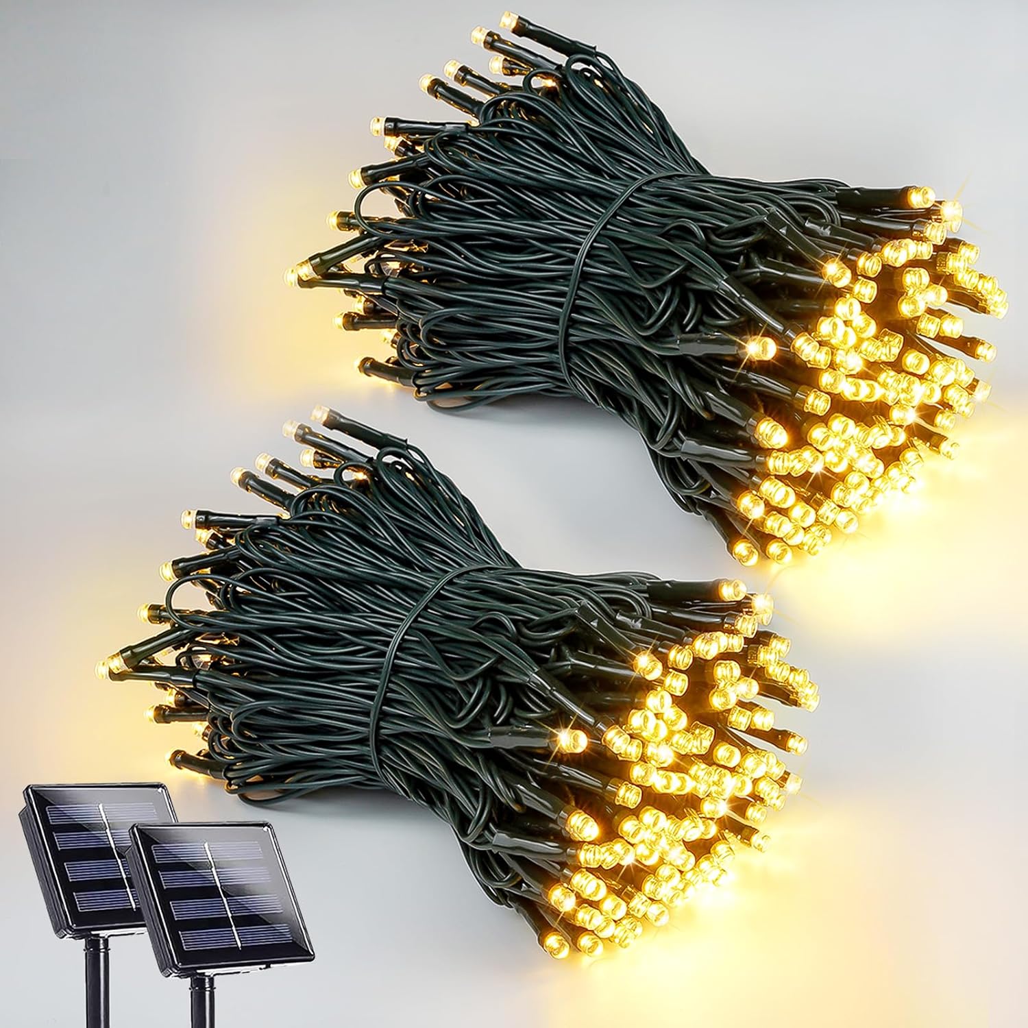 2 Pack 200 LED Solar Christmas Lights Outdoor, Solar String Lights for Outside with 8 Lighting Modes, Waterproof Green Wire Solar Powered Tree Light for Xmas Party Yard Garden Decorations (Multicolor)