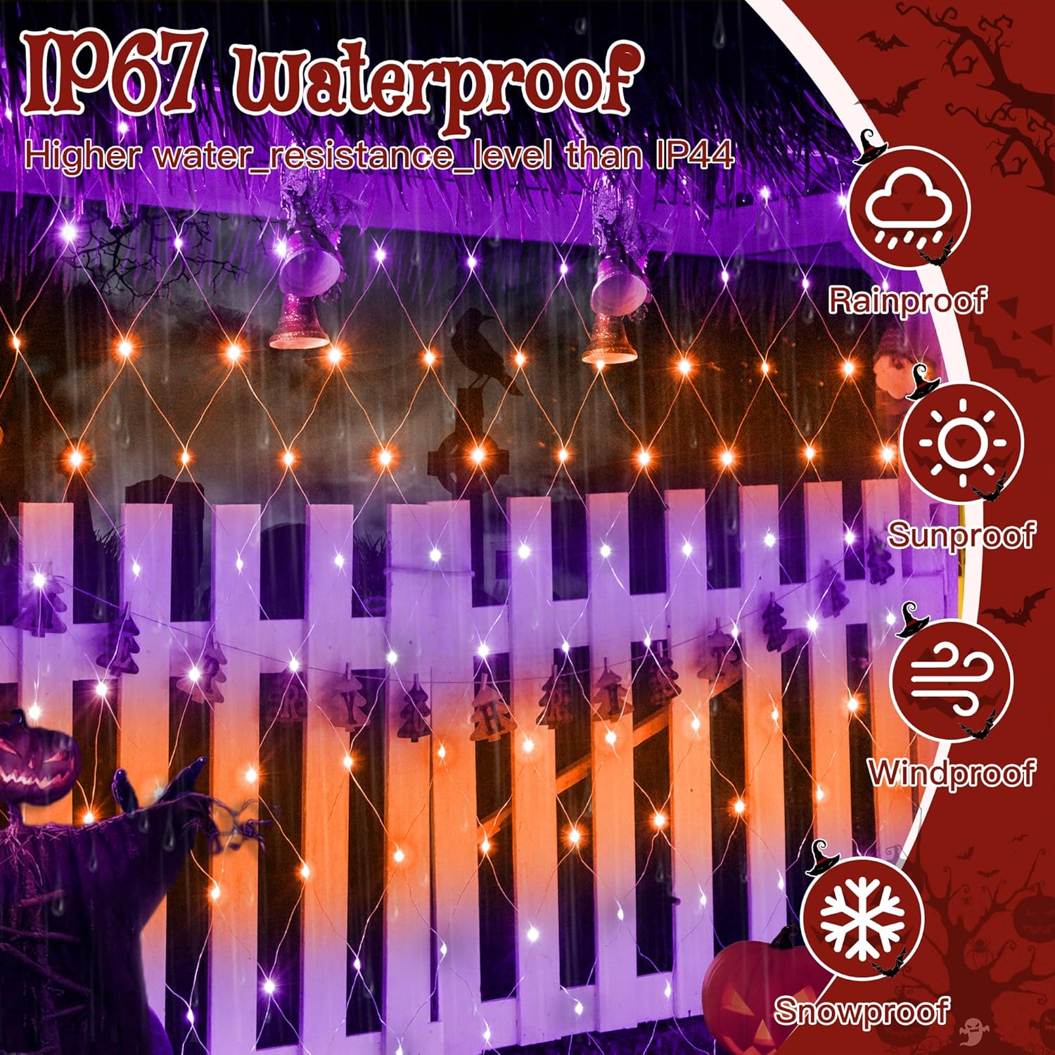 Ollny Net Lights Outdoor Mesh Light 10x7ft, 210LED Clear Wire Connectable Christmas Net Lights with 8 Modes, IP67 Waterproof Bush Light for Tree Wall Ceiling Outside Decorations, Warm White