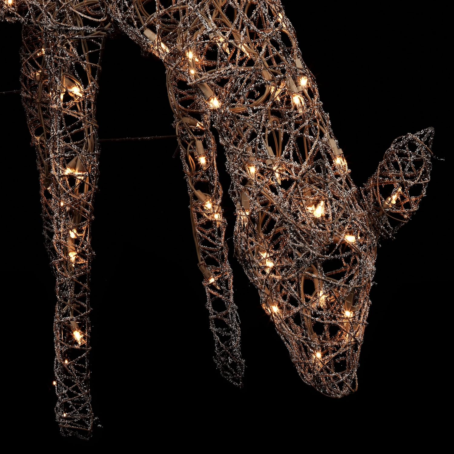 Alpine Corporation 24 Tall Outdoor Rattan Grazing Reindeer Lawn Decoration with White LED Lights, Christmas Yard Decor, Holiday Garden Display