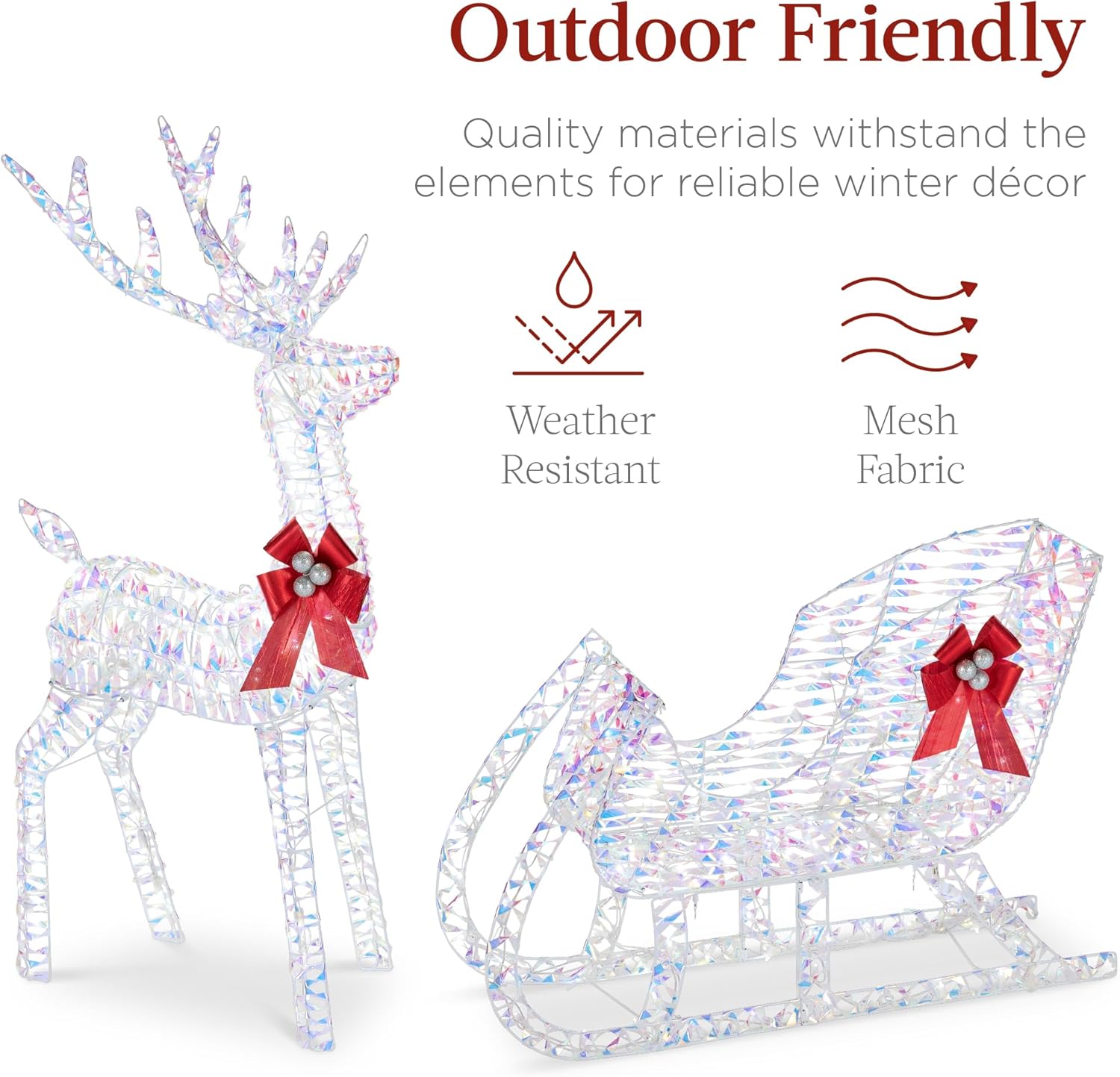 Best Choice Products Lighted Christmas 4ft Reindeer & Sleigh Holiday Outdoor Yard Decoration Set w/ 205 LED Lights, Stakes, Zip Ties - Gold