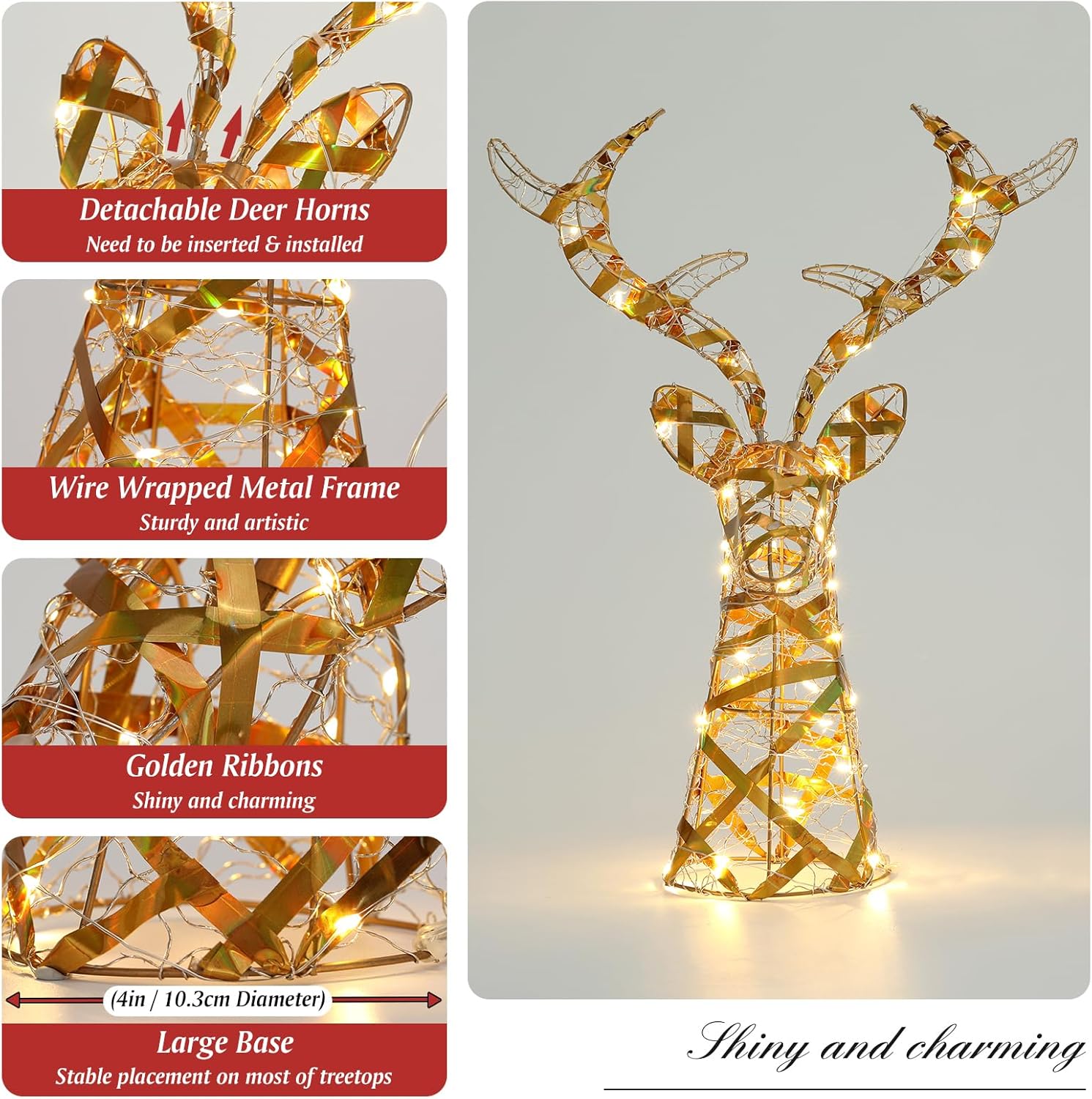 Roylvan Christmas Star Tree Topper with 8 Lighting Modes, USB Lighted Tree Topper with 20 LED Lights, Shiny Treetop Christmas Tree Decoration for Indoor Outdoor Holiday Home Ornament Gift, 9.8 Inch(H)