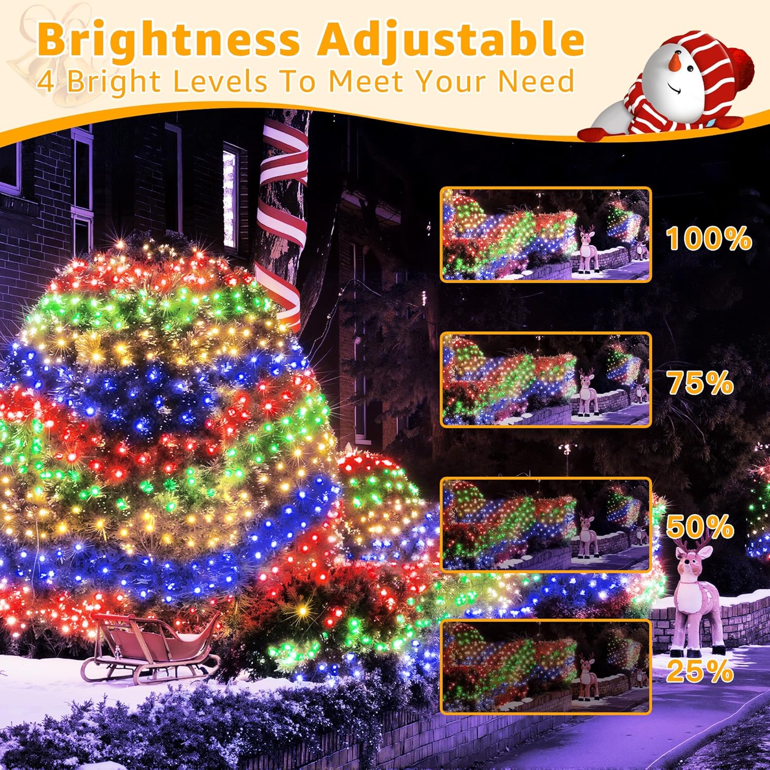 Ollny Net Lights Outdoor Mesh Light 10x7ft, 210LED Clear Wire Connectable Christmas Net Lights with 8 Modes, IP67 Waterproof Bush Light for Tree Wall Ceiling Outside Decorations, Warm White