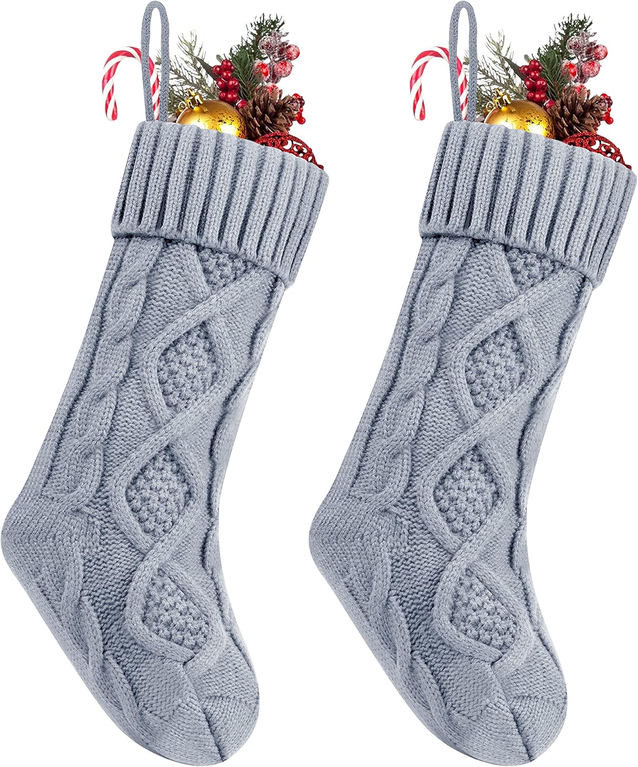 Fesciory 4 Pack Christmas Stockings 18 Inches Large Size Cable Knitted Stocking Gifts & Decorations for Family Holiday Xmas Party, Ivory White