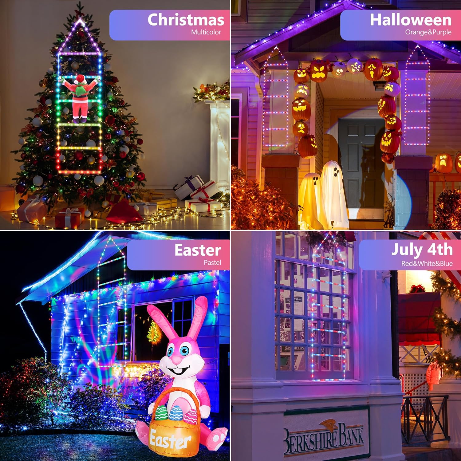 Toodour LED Christmas Lights - 10ft Christmas Decorative Ladder Lights with Santa Claus, Xmas Decorations Light for Indoor Outdoor, Window, Garden, Home, Wall, Xmas Tree Decor - Multicolor