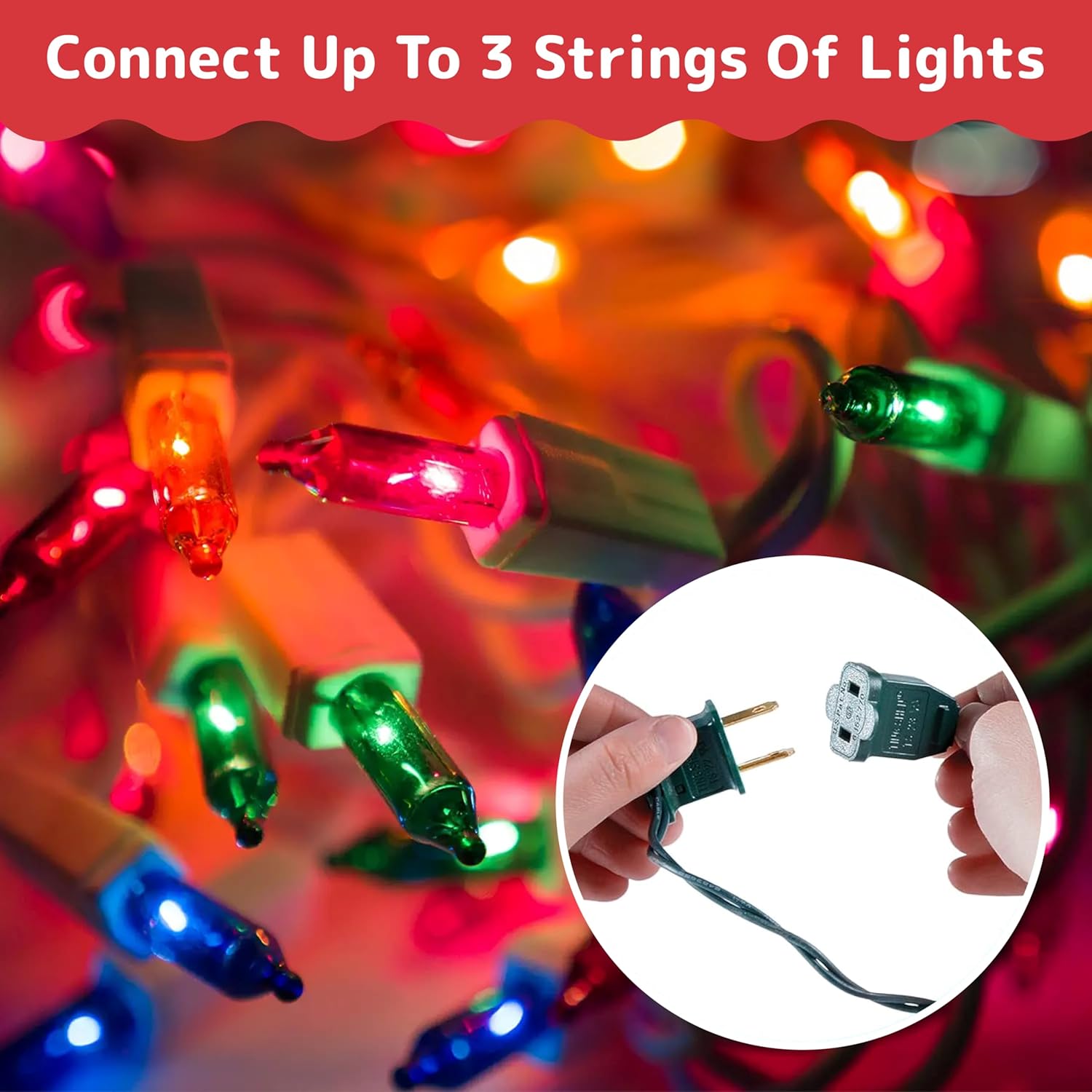 PREXTEX Christmas String Lights with Green Wire - 100 Count, 20 Ft Multicolored Christmas Tree Lights for Xmas Decorations Indoor and Outdoor - Incandescent String Light for Patios, Fences, Holidays
