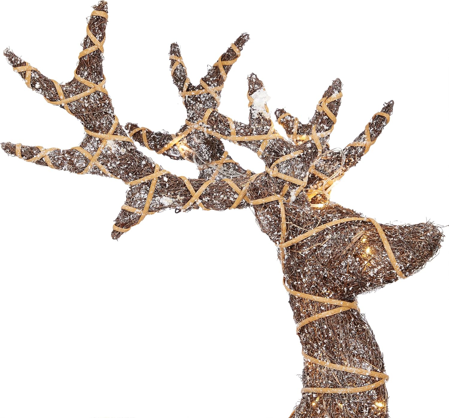 Alpine Corporation 24 Tall Outdoor Rattan Grazing Reindeer Lawn Decoration with White LED Lights, Christmas Yard Decor, Holiday Garden Display