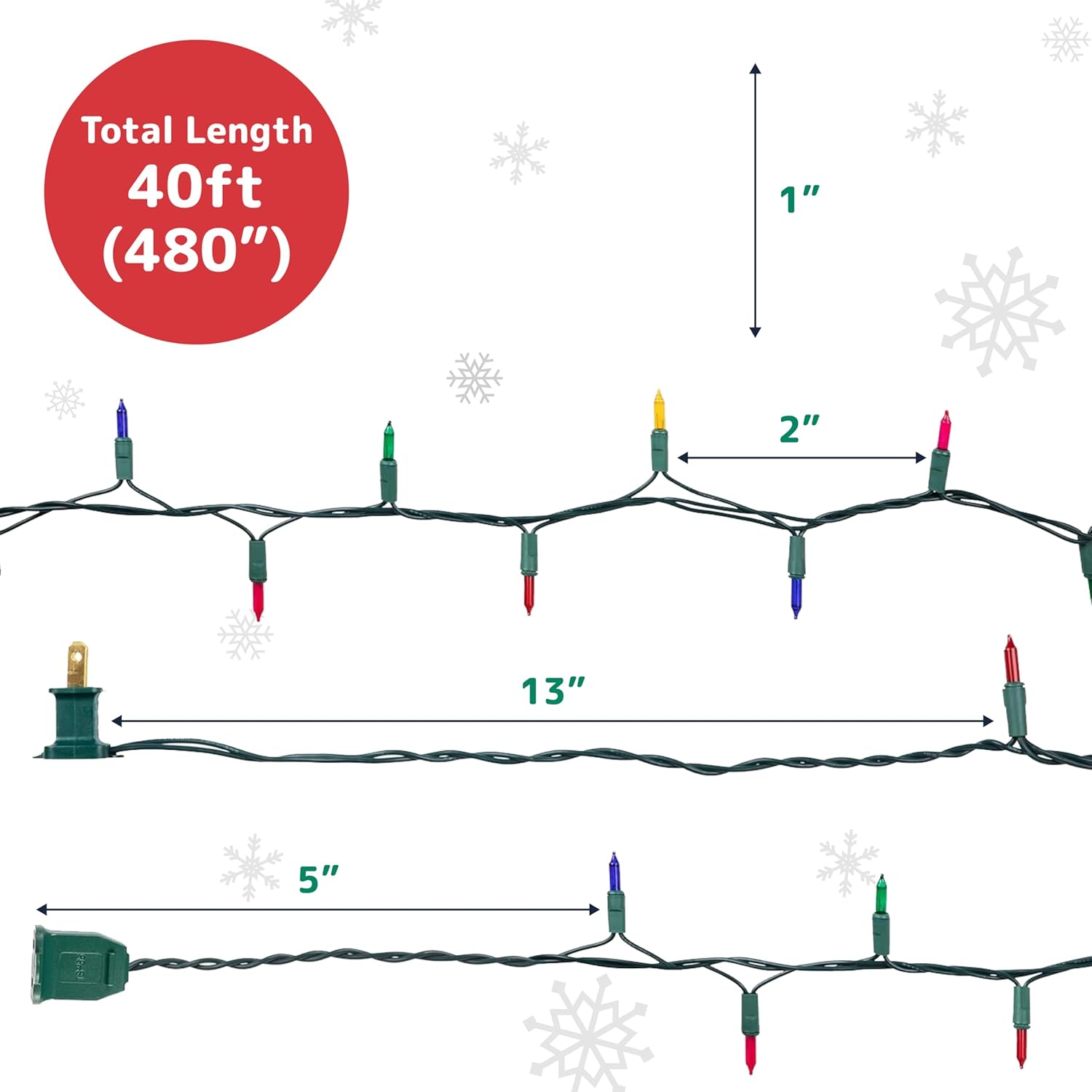 PREXTEX Christmas String Lights with Green Wire - 100 Count, 20 Ft Multicolored Christmas Tree Lights for Xmas Decorations Indoor and Outdoor - Incandescent String Light for Patios, Fences, Holidays