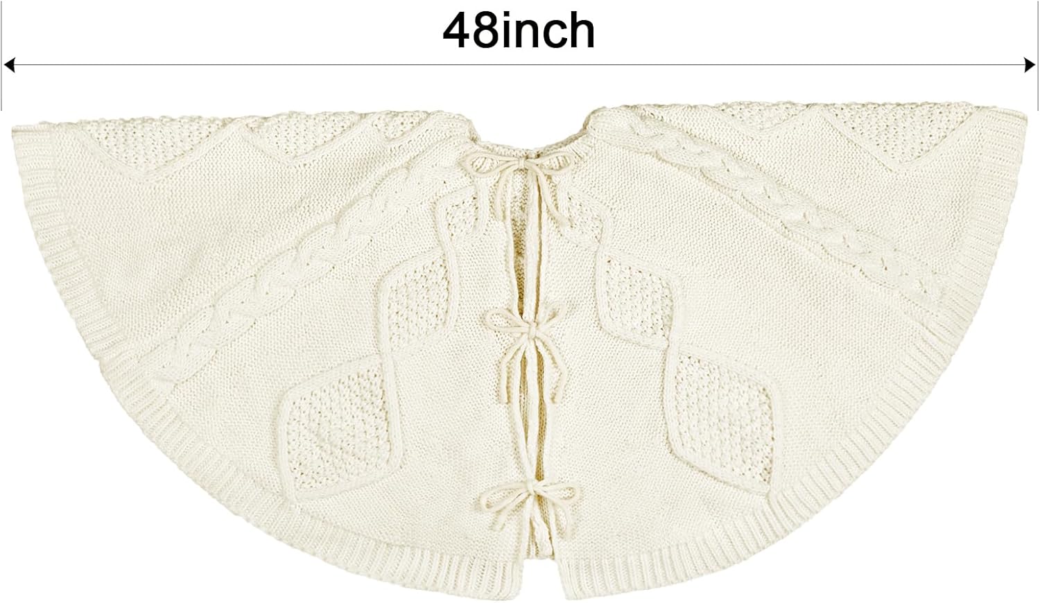 48 Inch Christmas Tree Skirt: Braided Cable Knit Tree Skirt for 7.5FT Tree, Cream White Tree Skirt, Vintage Tree Skirts, Rustic Farmhouse Christmas Decorations