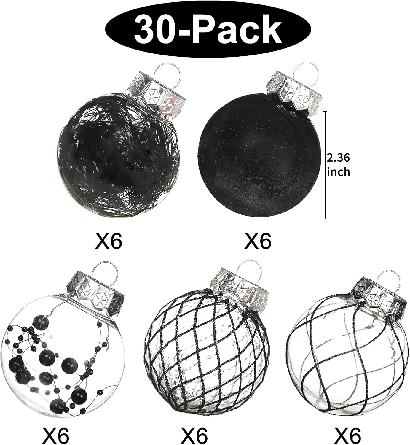 Clear Plastic Christmas Ball Ornaments, 30ct 2.36 Inch Champagne Balls for Tree Decoration - Shatterproof for Holiday Wedding Party Gifts