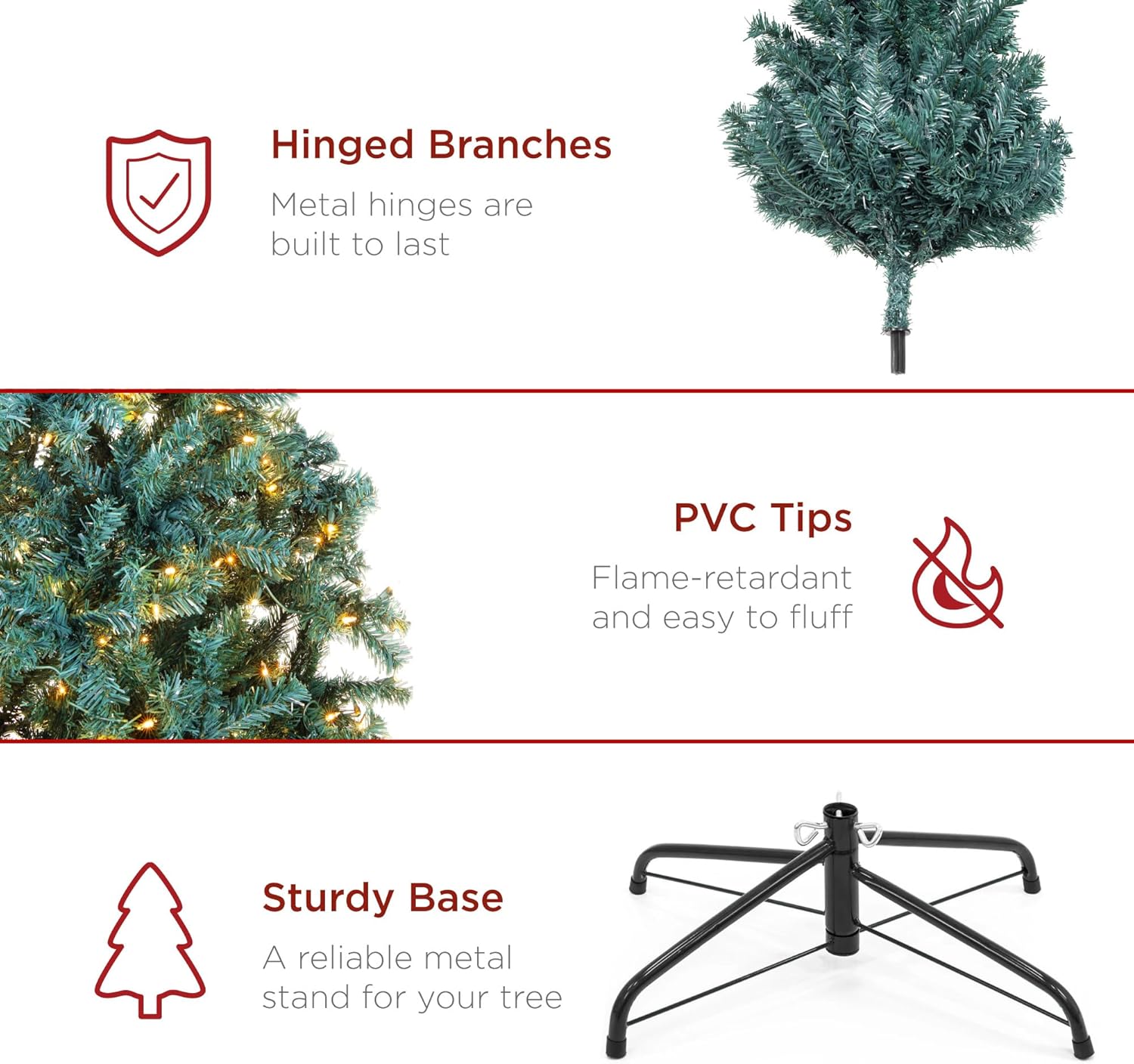 Best Choice Products Artificial Christmas Tree, 6ft Premium Pre-Lit Realistic Spruce Holiday Décor w/Dense Branches, Metal Base - Green Spruce