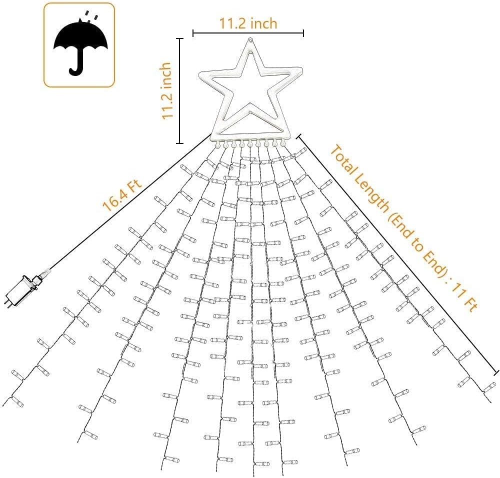 PUHONG Christmas Lights, Decorations Star Lights, 320 LED Christmas Tree Lights Outdoor, 16.4Ft String Lights, 8 Light Modes with 12 Lighted Star for Xmas New Year (Iron-Multicolor)