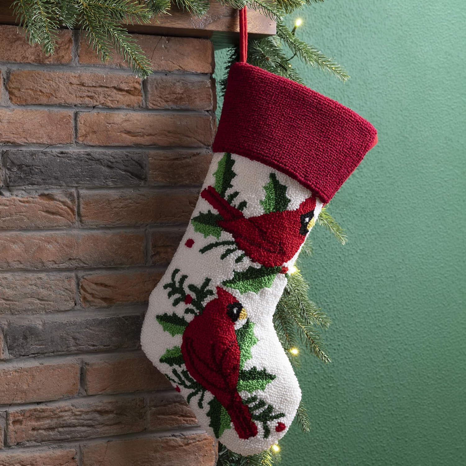 Glitzhome 19 L Handmade Hooked Dog Christmas Stocking for Family Holiday Season Party Decor