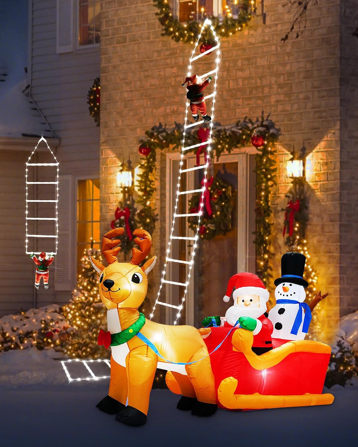 Toodour LED Christmas Lights - 10ft Christmas Decorative Ladder Lights with Santa Claus, Xmas Decorations Light for Indoor Outdoor, Window, Garden, Home, Wall, Xmas Tree Decor - Multicolor