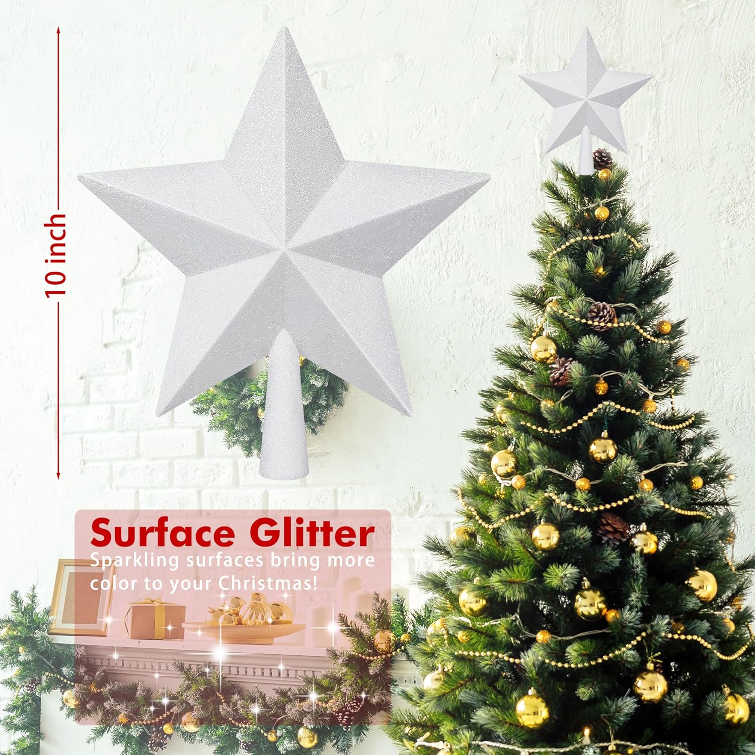Christmas Tree Star Topper, 8 Gold Xmas Star Tree Decorations, 3D Shatterproof Bethlehem Star Tree Topper Decorations, Waterproof Christmas Tree Topper Decor for Holiday Home Outdoor Ornament