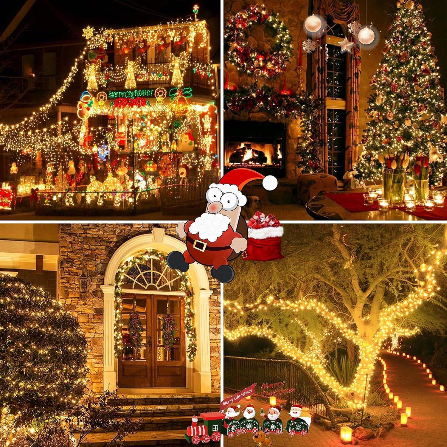 2 Pack 200 LED Solar Christmas Lights Outdoor, Solar String Lights for Outside with 8 Lighting Modes, Waterproof Green Wire Solar Powered Tree Light for Xmas Party Yard Garden Decorations (Multicolor)